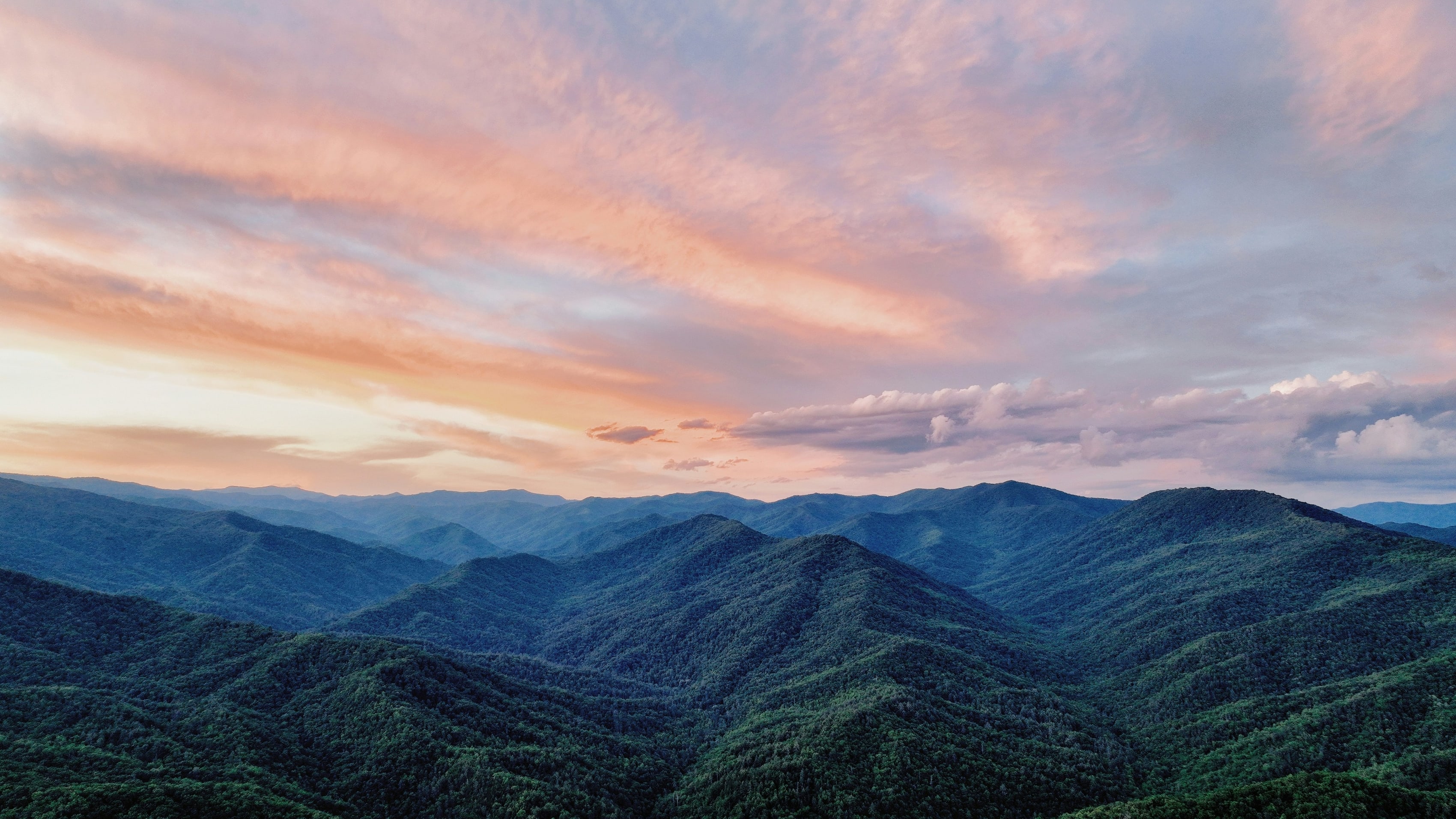 Sunset over the rolling hills of Great Smoky Mountains National Park with vibrant sky