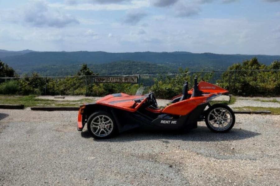 Polaris Slingshot at overlook in Arkansas