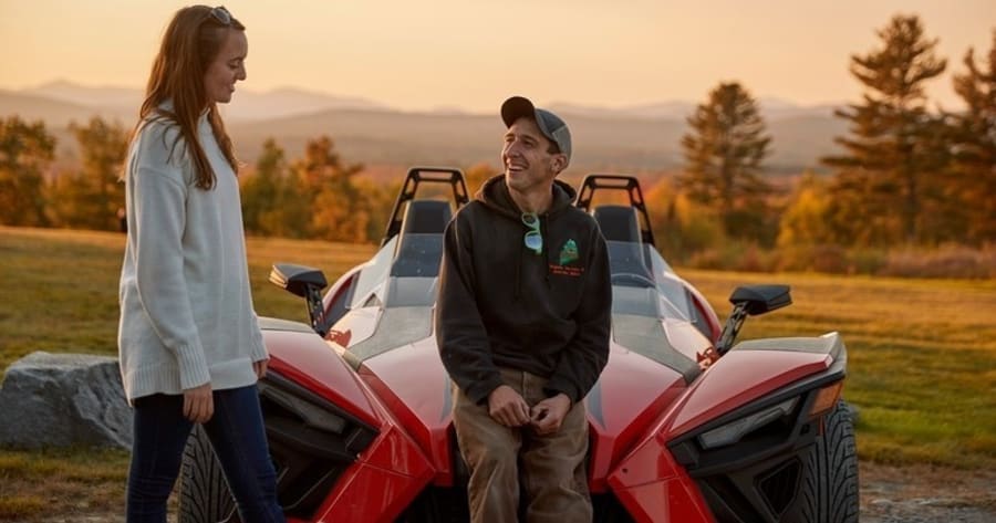 Polaris Slingshots riding on curvy mountain roads