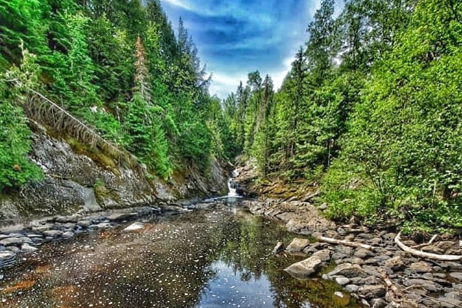 waterfall leading to a stream along an ATV trail in the Northwoods of Wisconsin