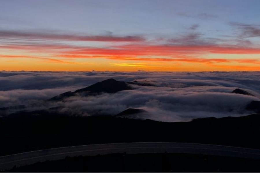 Maui sunset from top of a volcano summit