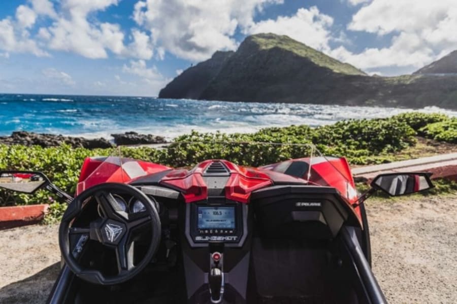 Driver's perspective from Polaris Slingshot