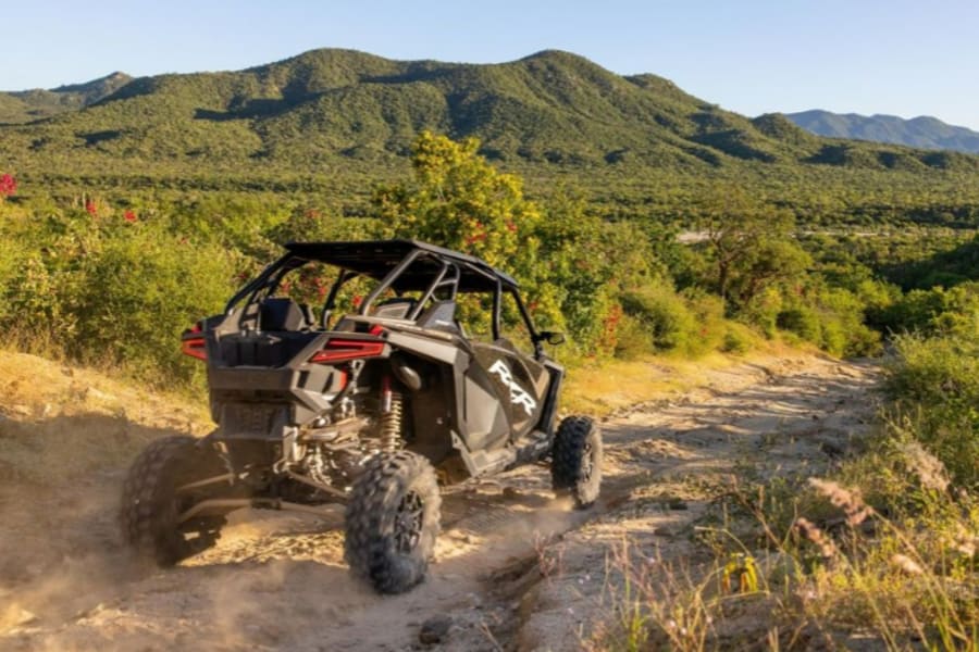Polaris RZR on desert trail