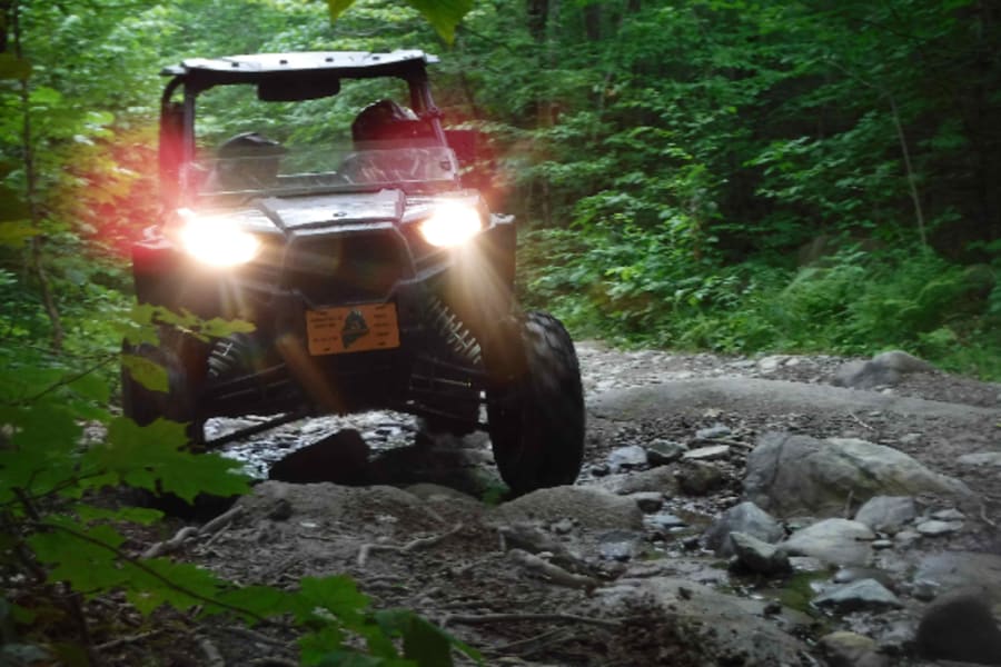 Polaris RZR on forested trail