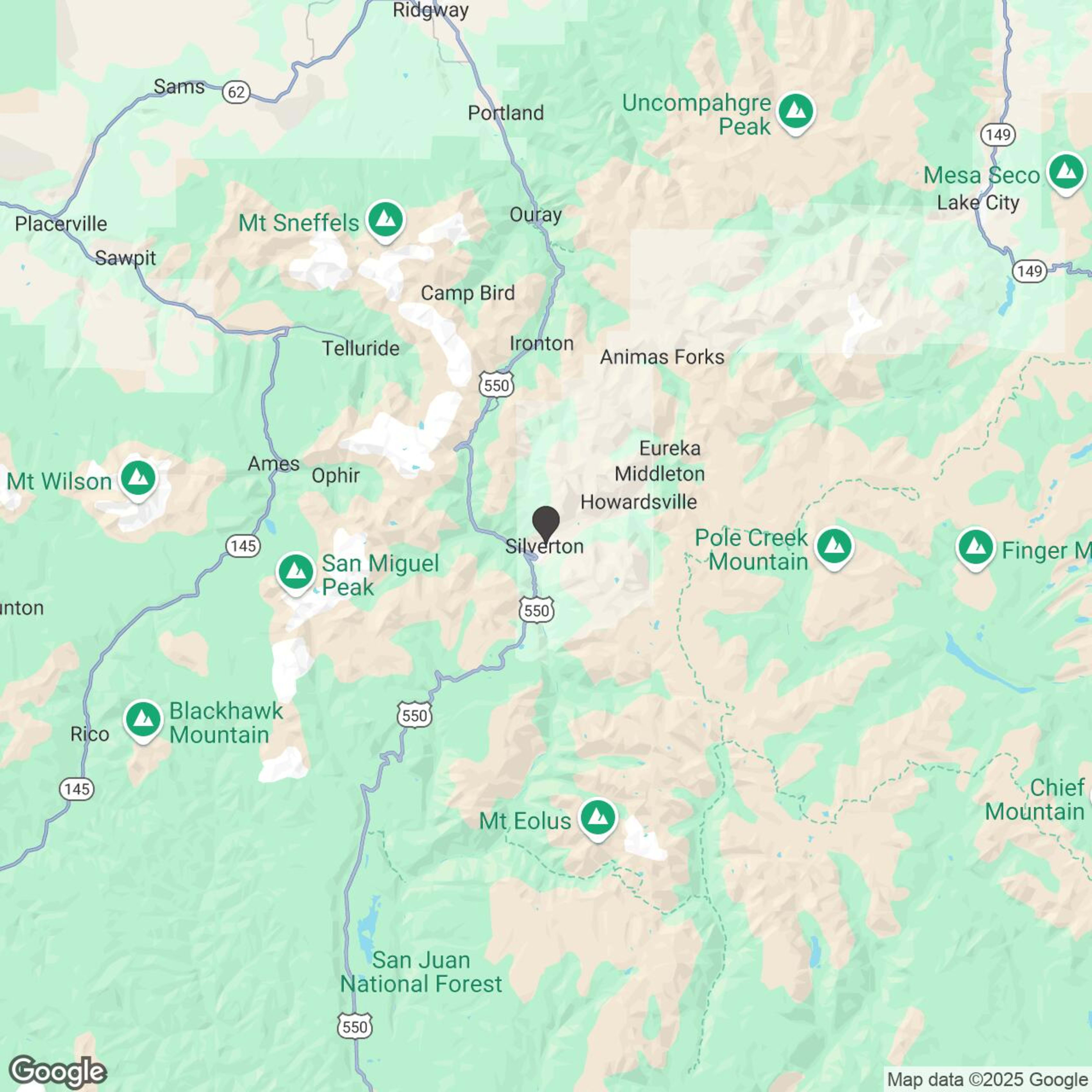 Map showing location of Silverton Powdercats
