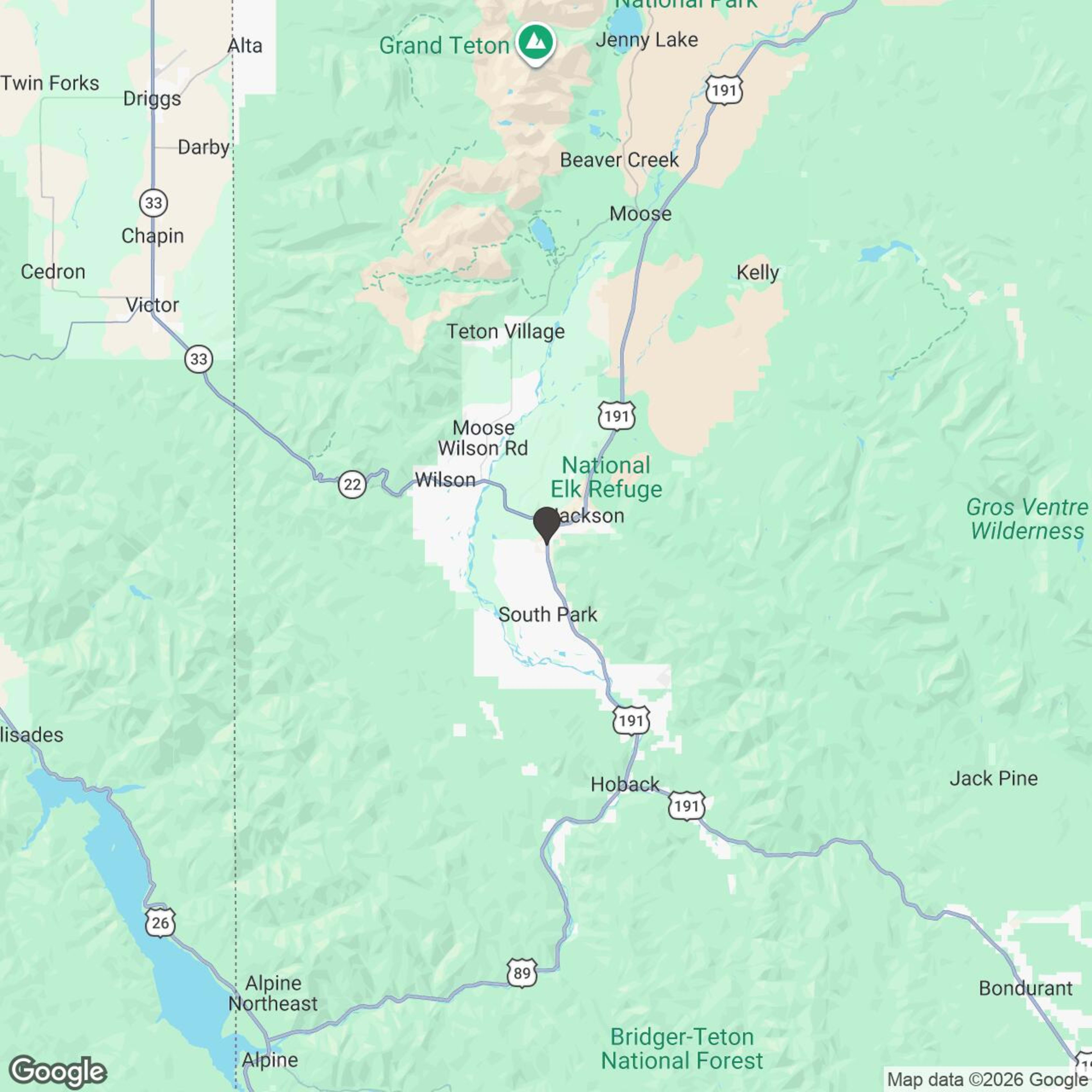 Map showing location of Jackson Hole Adventure Rentals