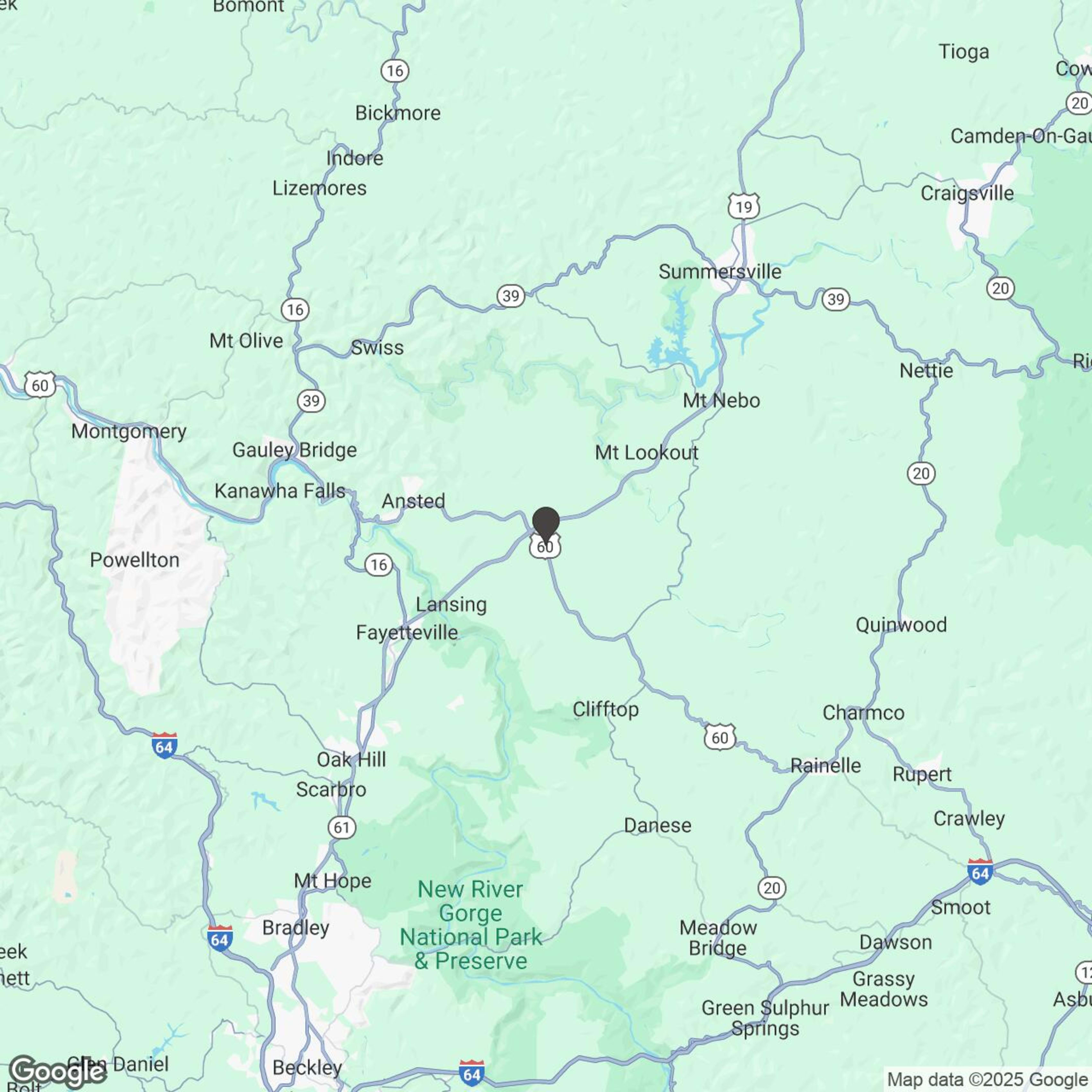 Map showing location of Midland Trail Outdoor Adventures