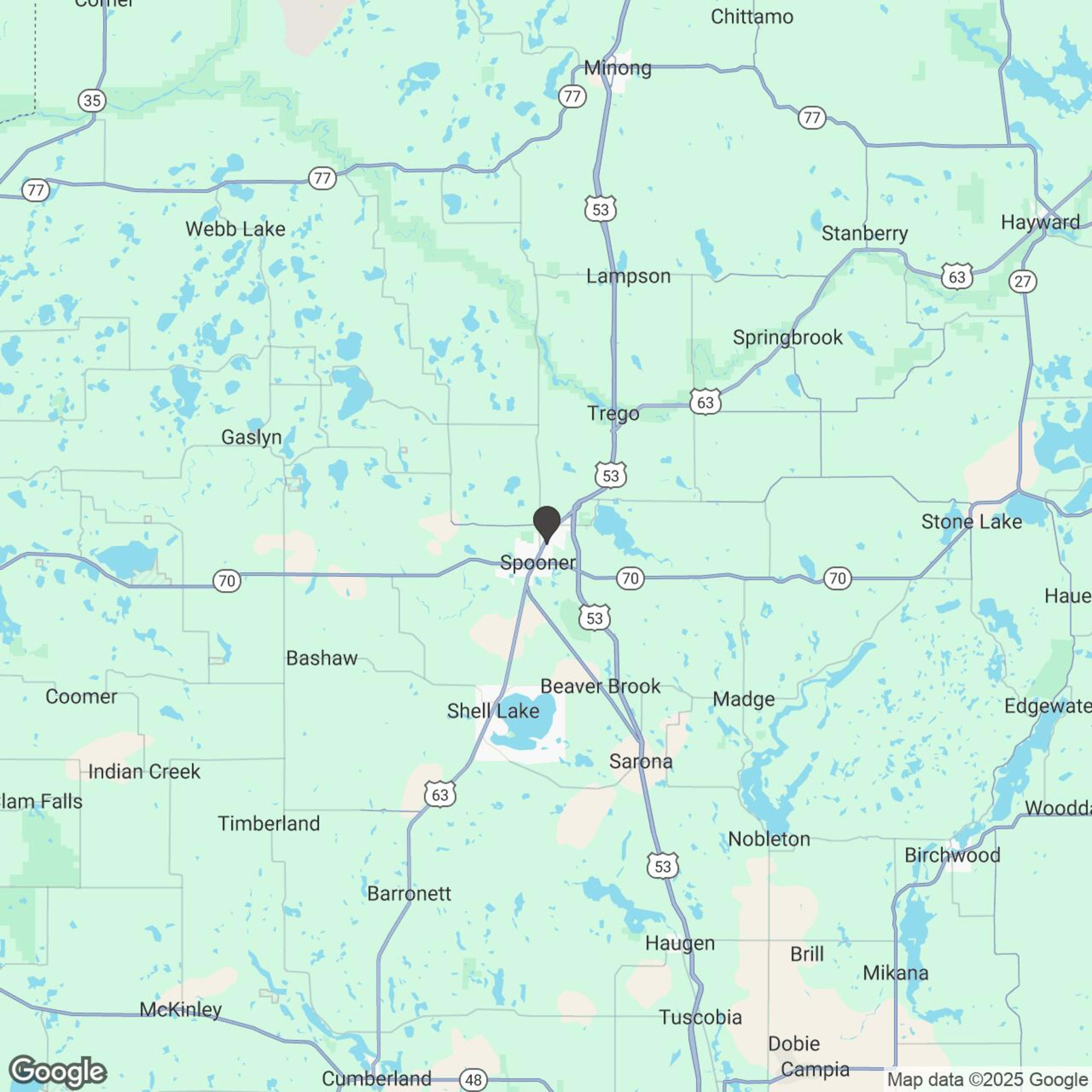 Map showing location of Lake Life Boat Rentals - Spooner