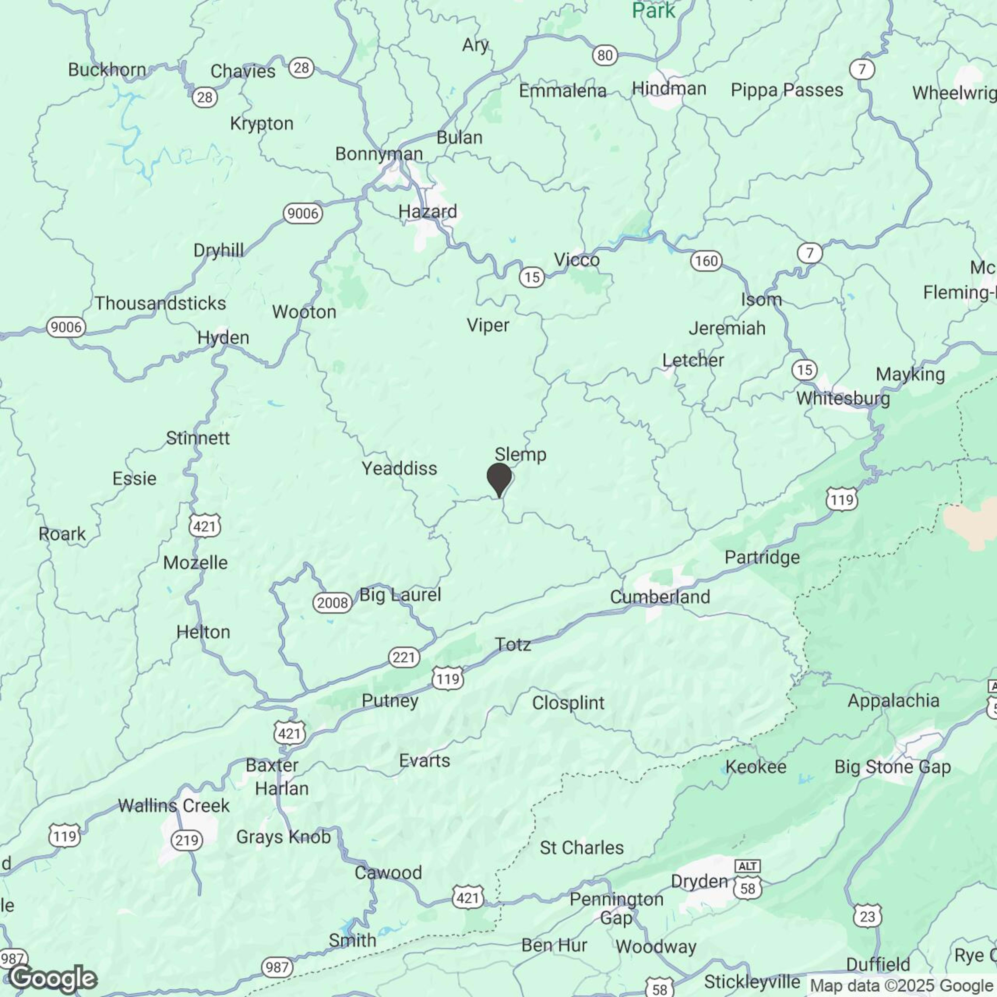 Map showing location of Leatherwood Off Rhodes Rentals
