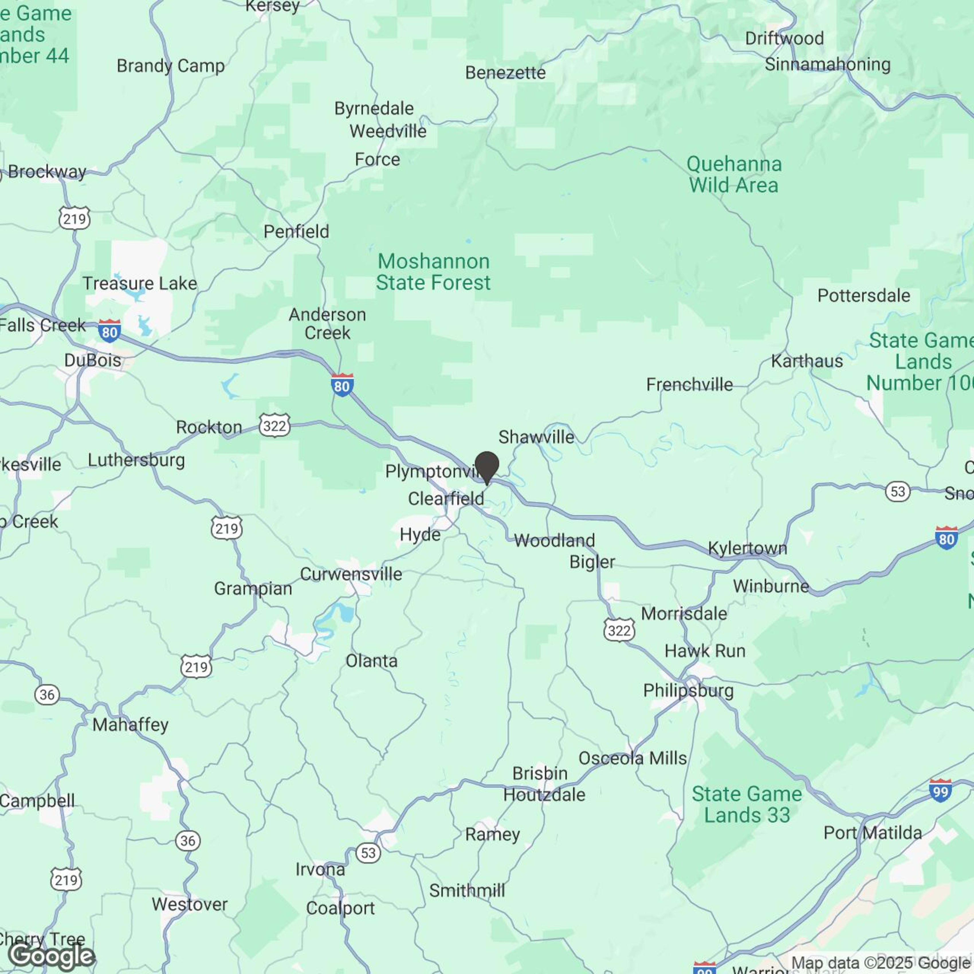 Map showing location of Wolf Run Adventures