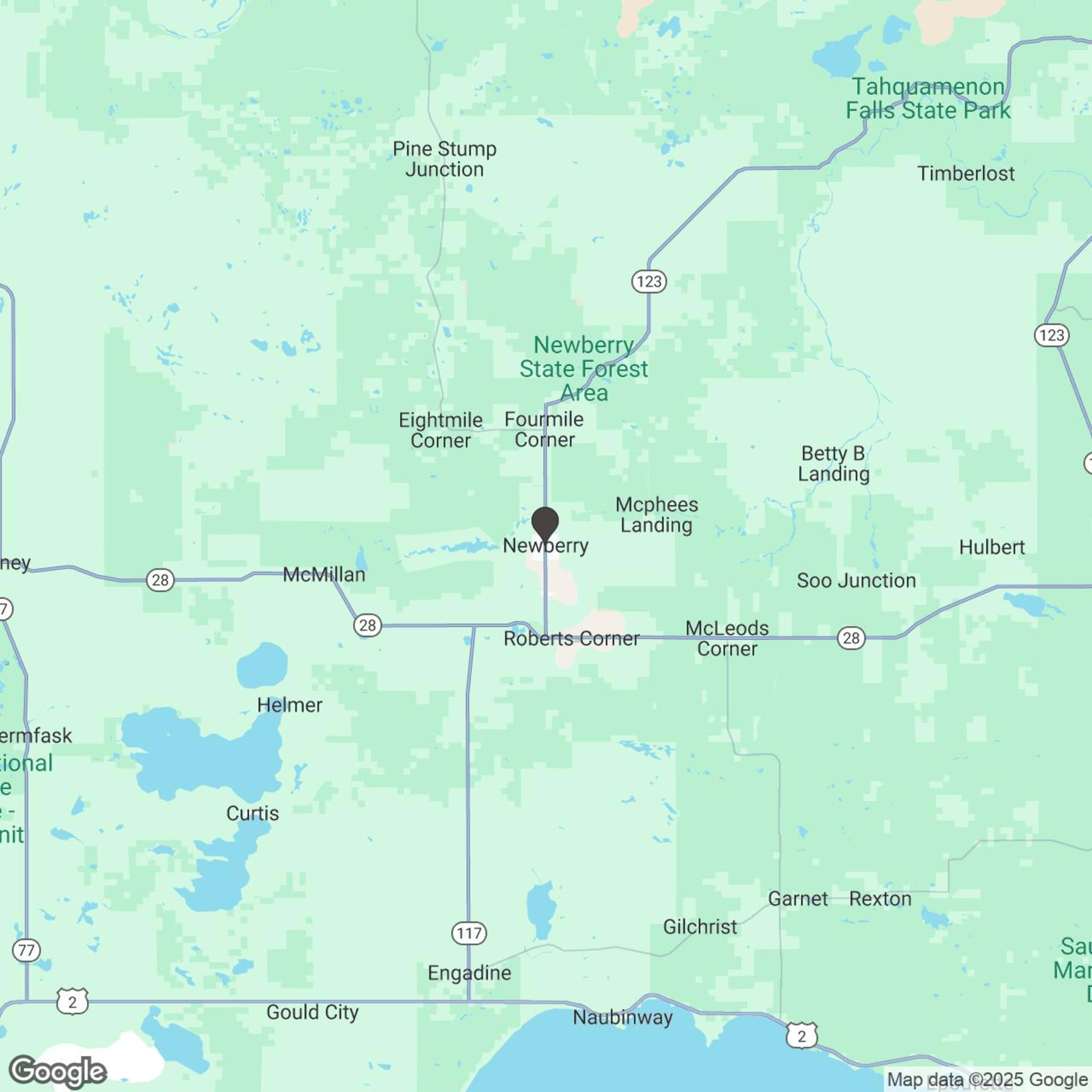 Map showing location of U.P. Power Sport Rental - Newberry