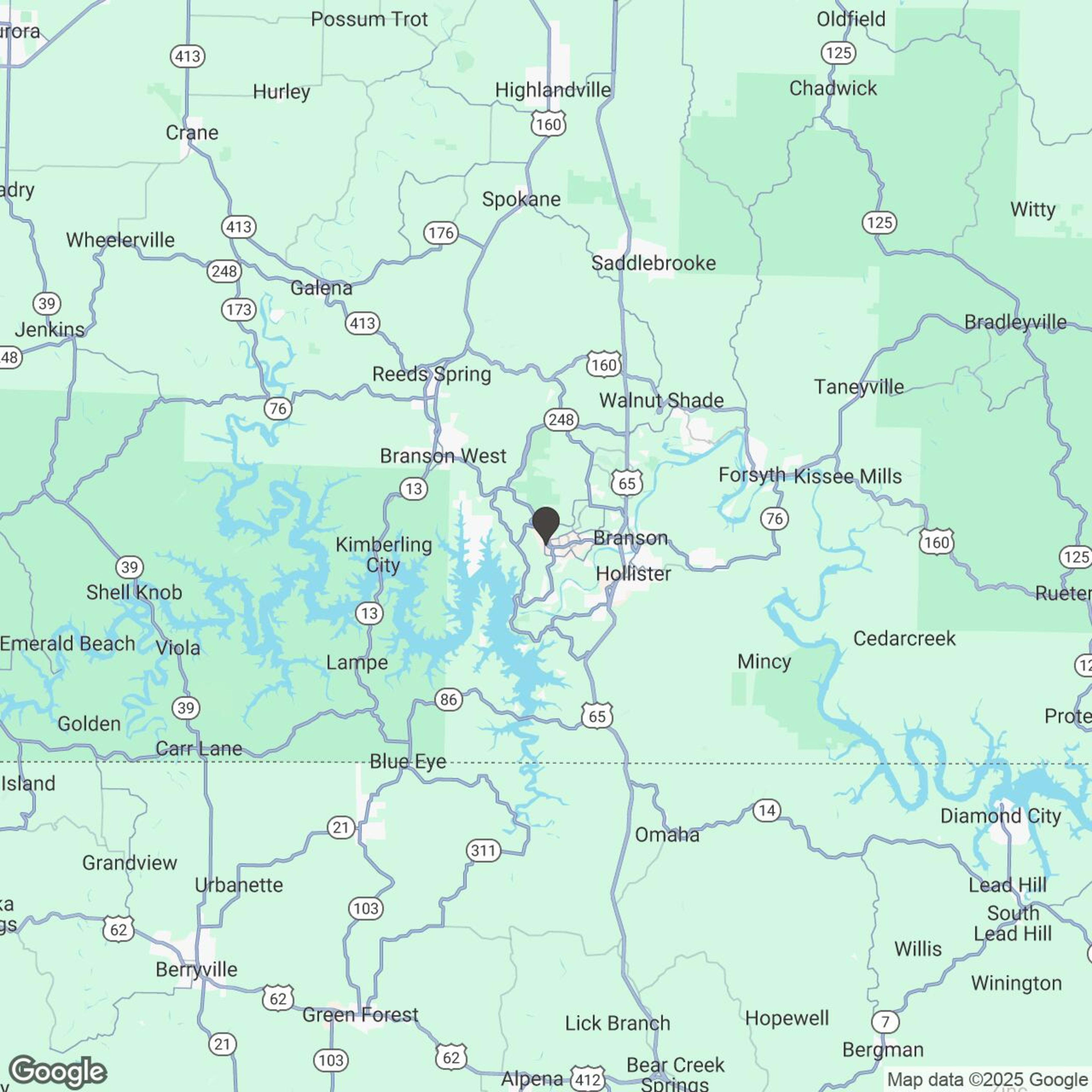 Map showing location of Branson Slingshot