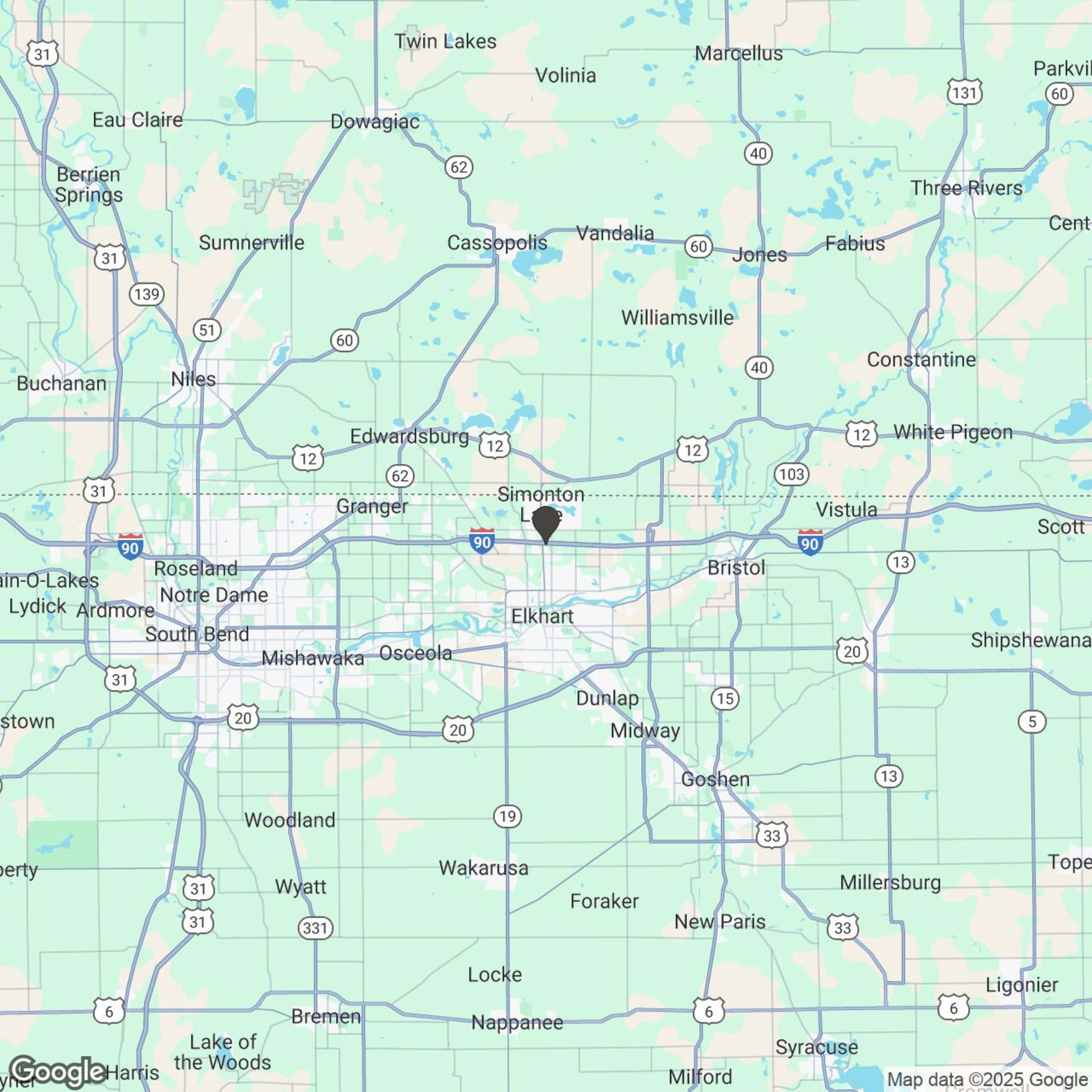 Map showing location of Elkhart Indian Motorcycles