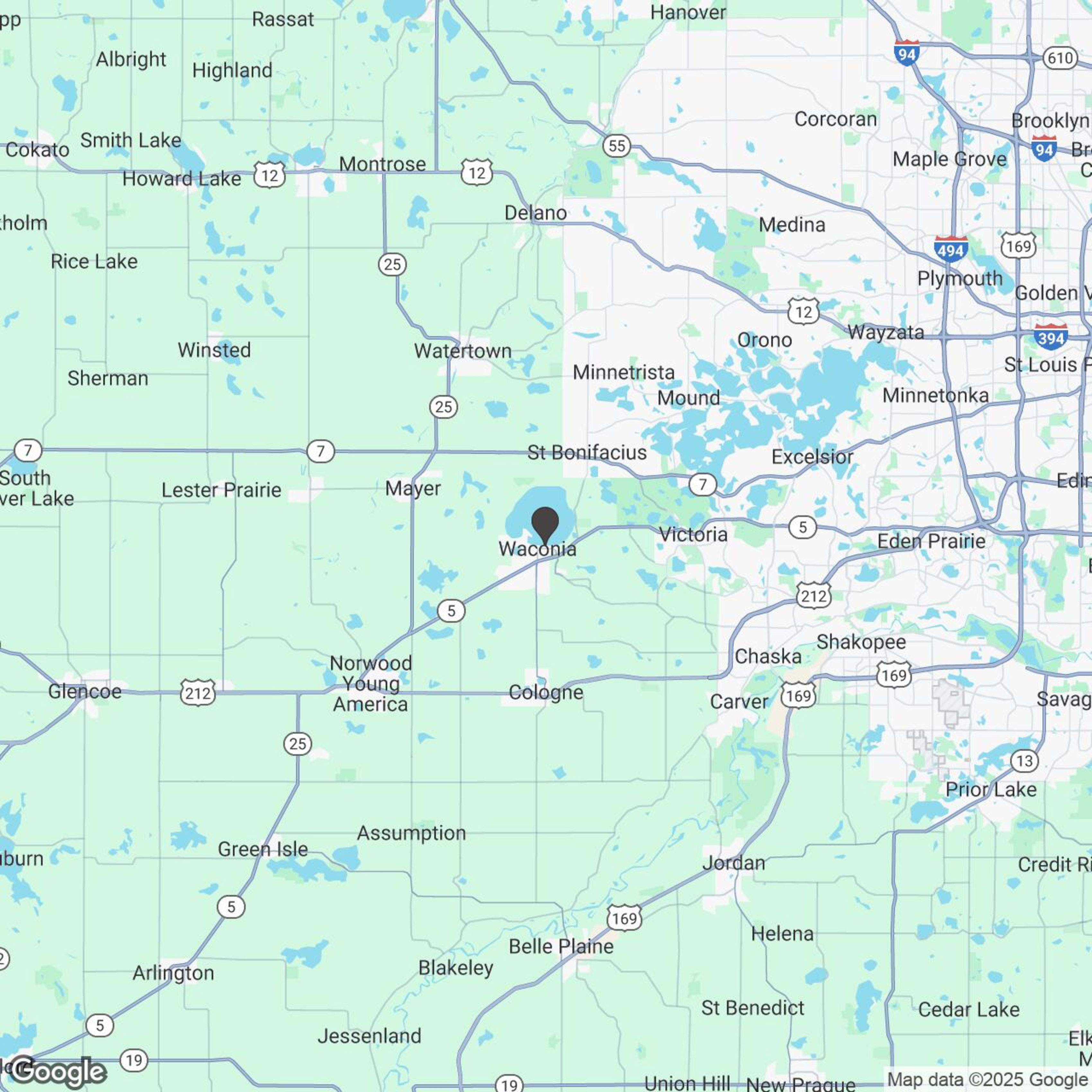 Map showing location of Your Boat Club - Waconia