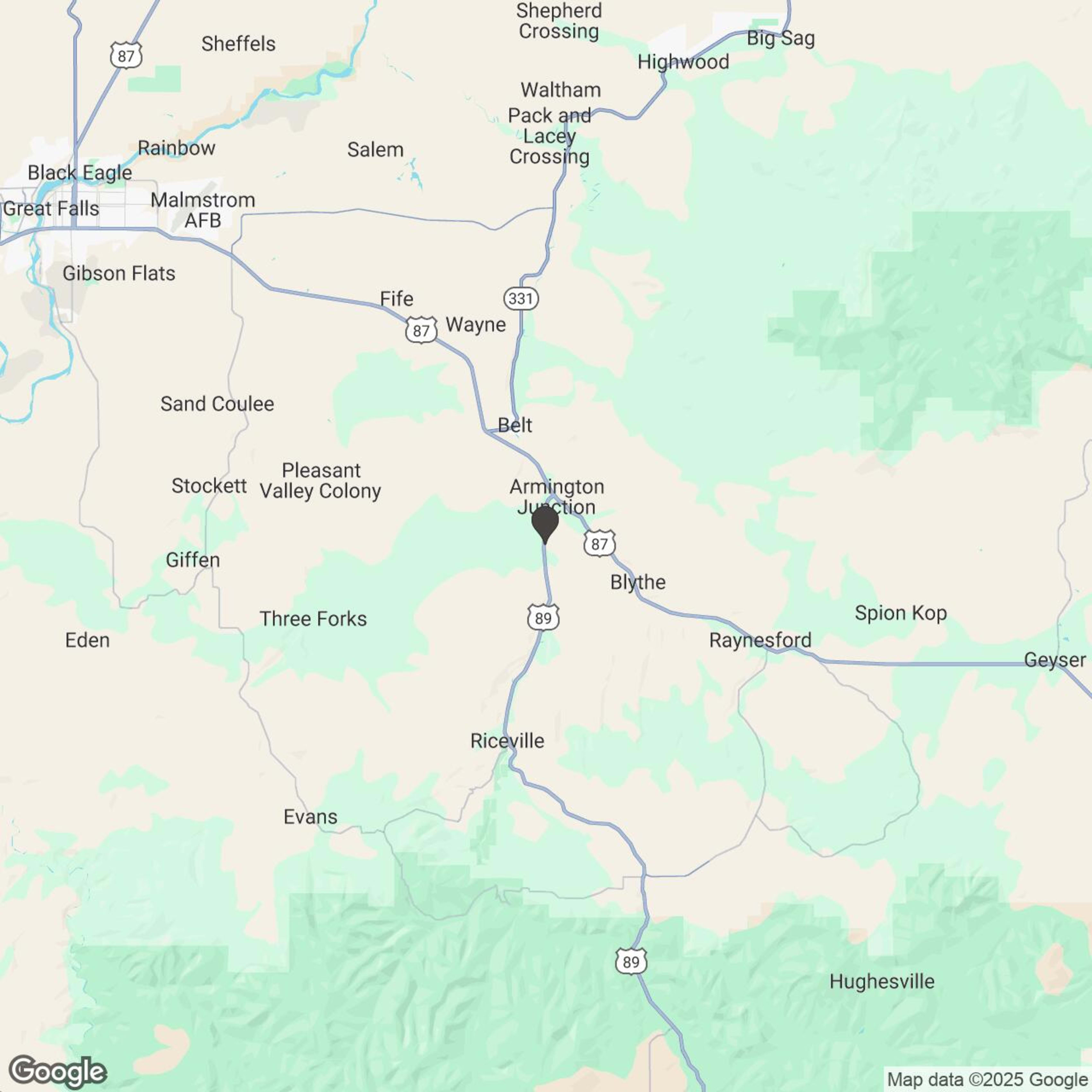 Map showing location of Ranches at Belt Creek