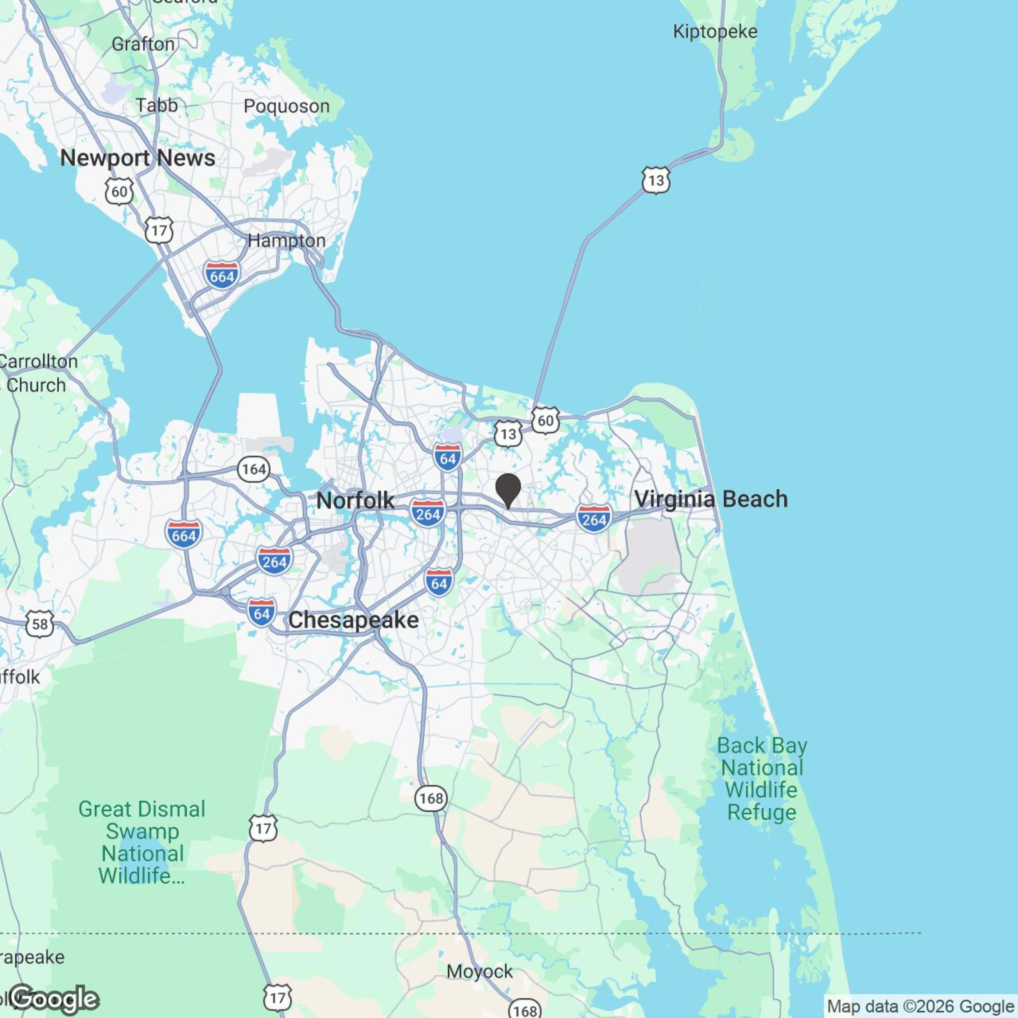 Map showing location of VA Beach Slingshot Rentals