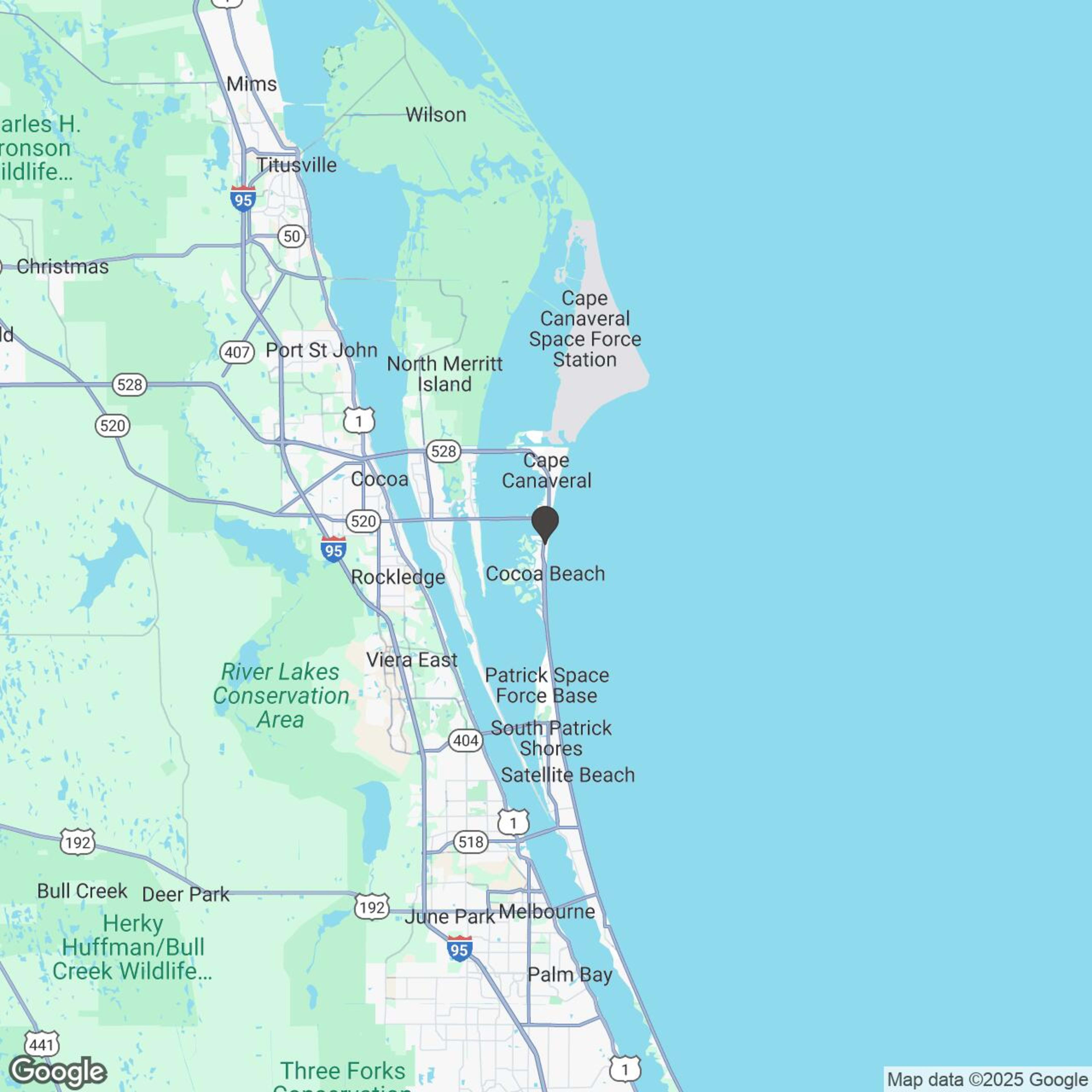 Map showing location of Space Coast Slingshots