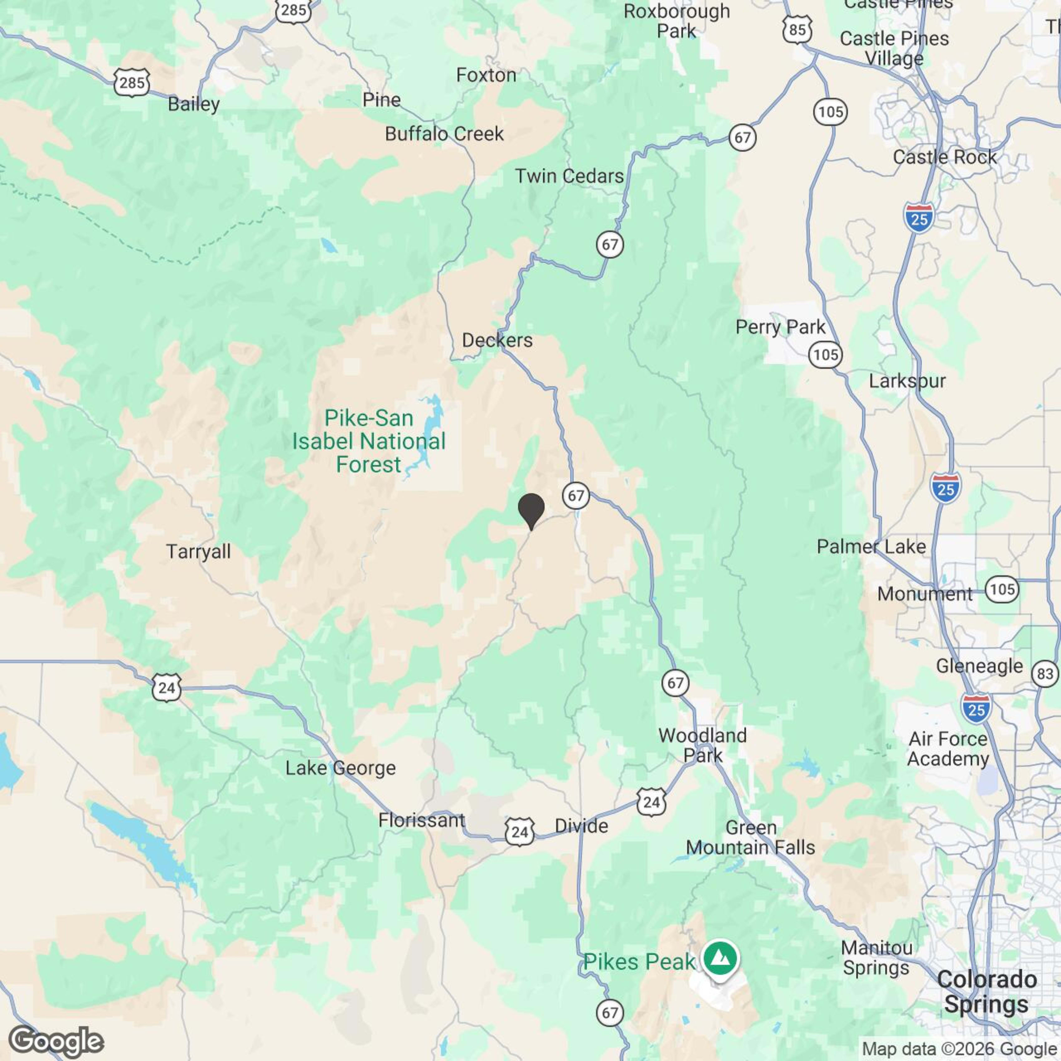 Map showing location of Pikes Peak Scenic Drive