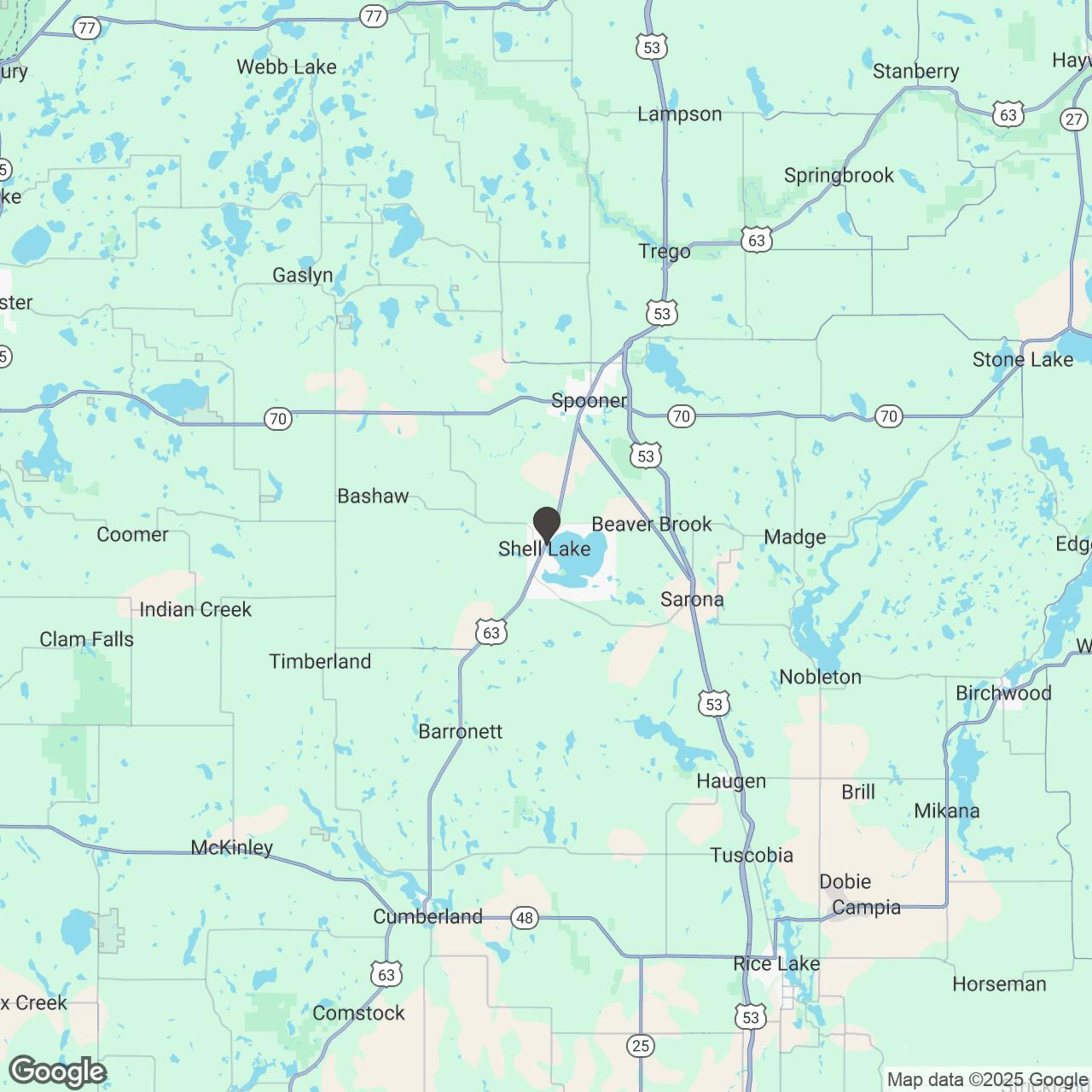 Map showing location of Fun on Shell Lake