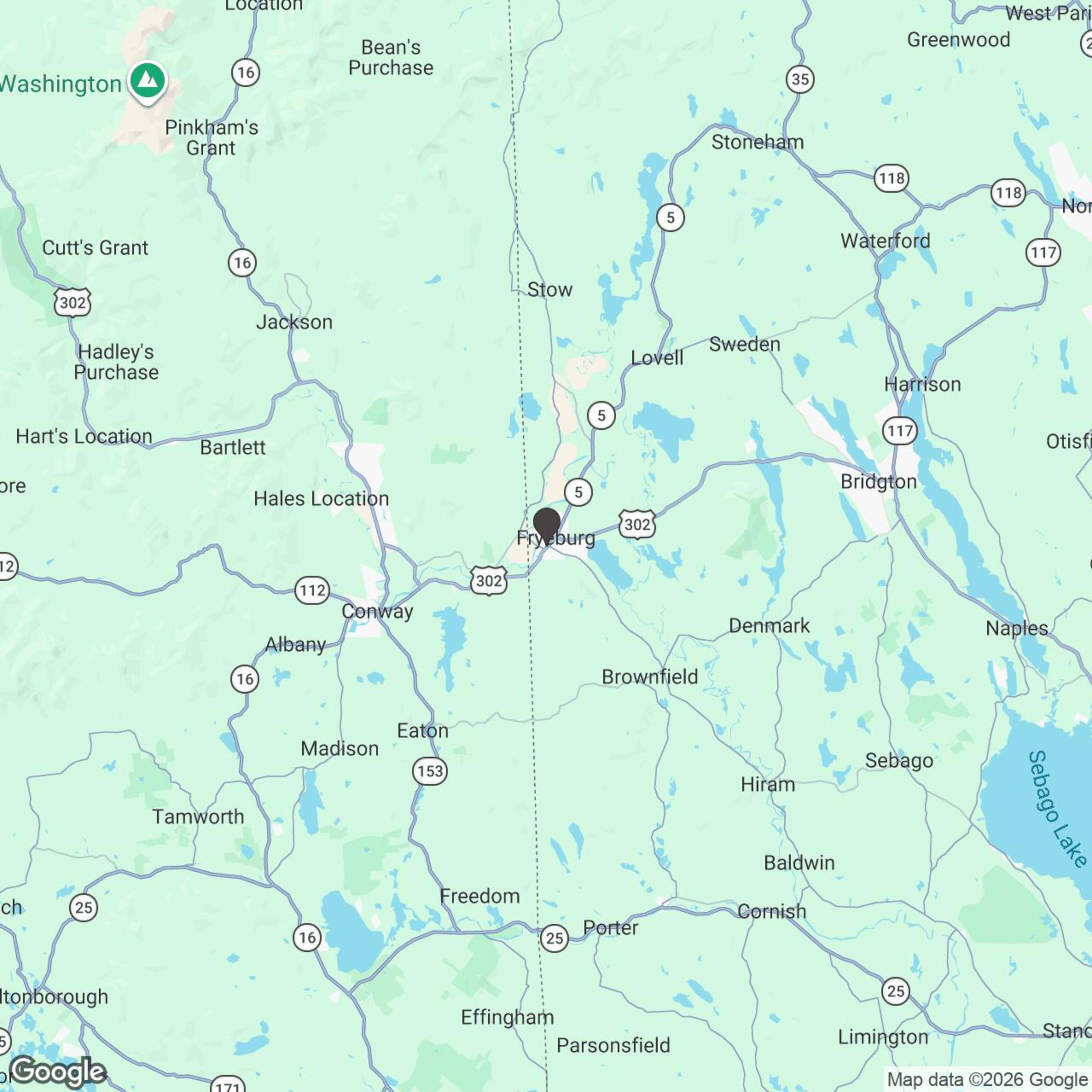 Map showing location of Fryeburg Snowmobile Rentals