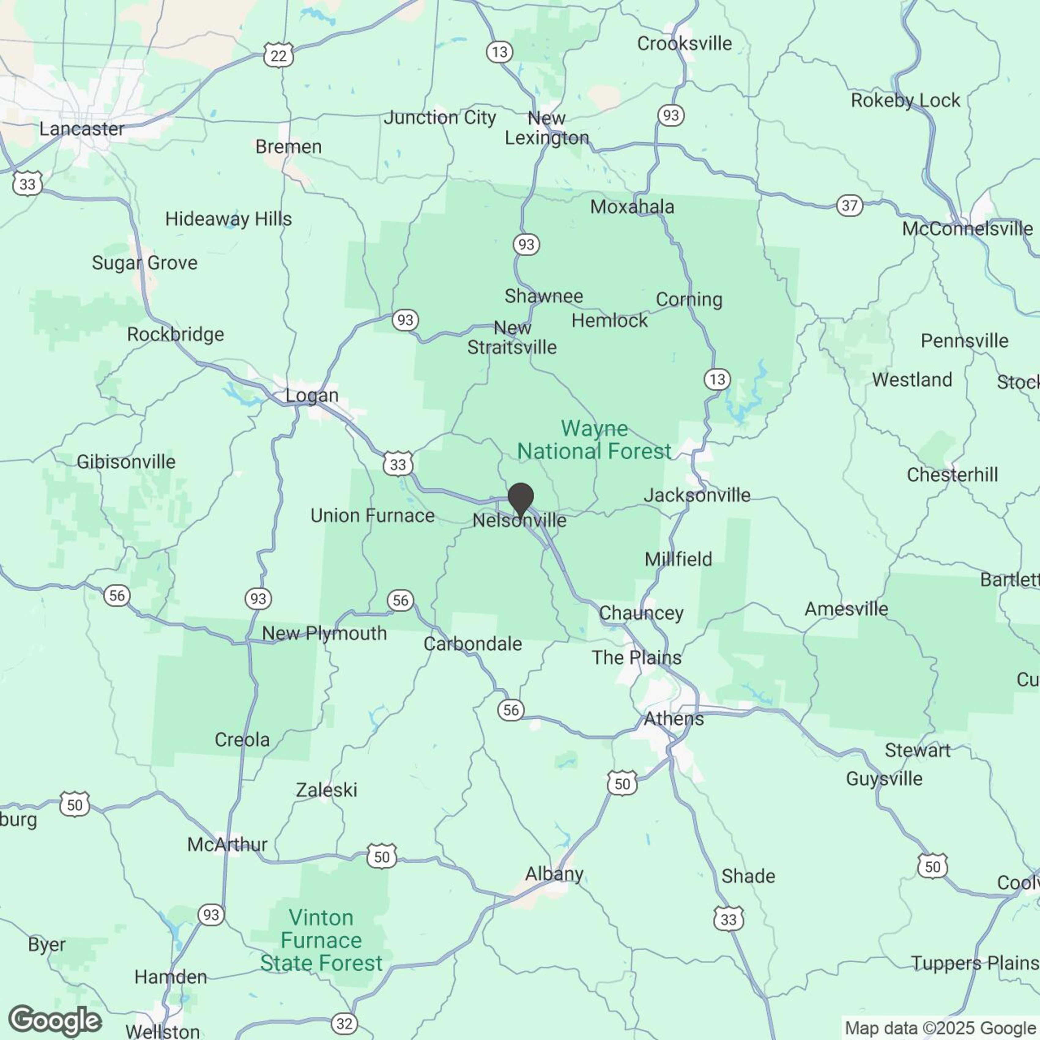 Map showing location of Hocking Hills Slingshot Rentals