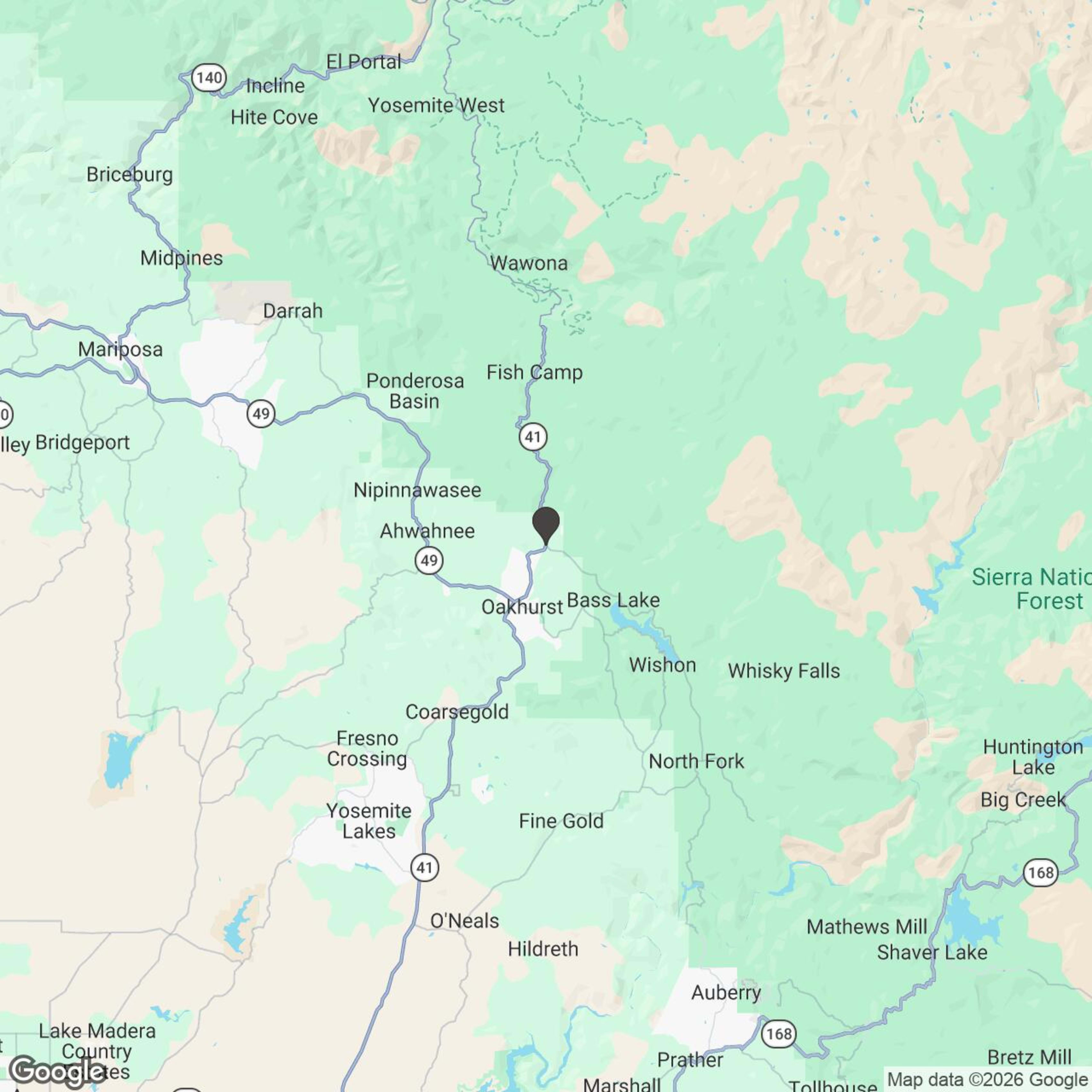 Map showing location of Giant Sequoia Jeep Tour
