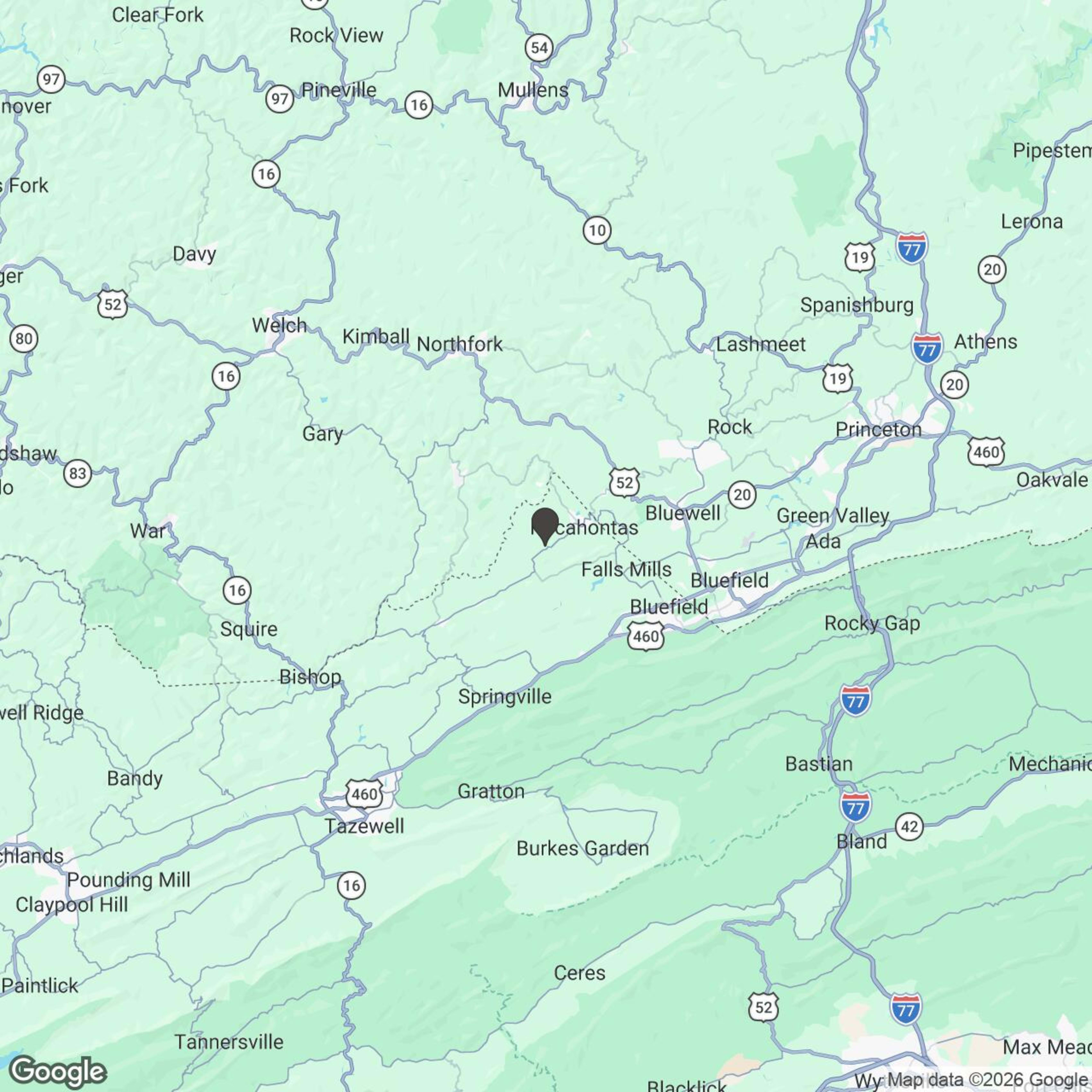 Map showing location of RT 16: Back of the Dragon 8 Hour Slingshot Experience