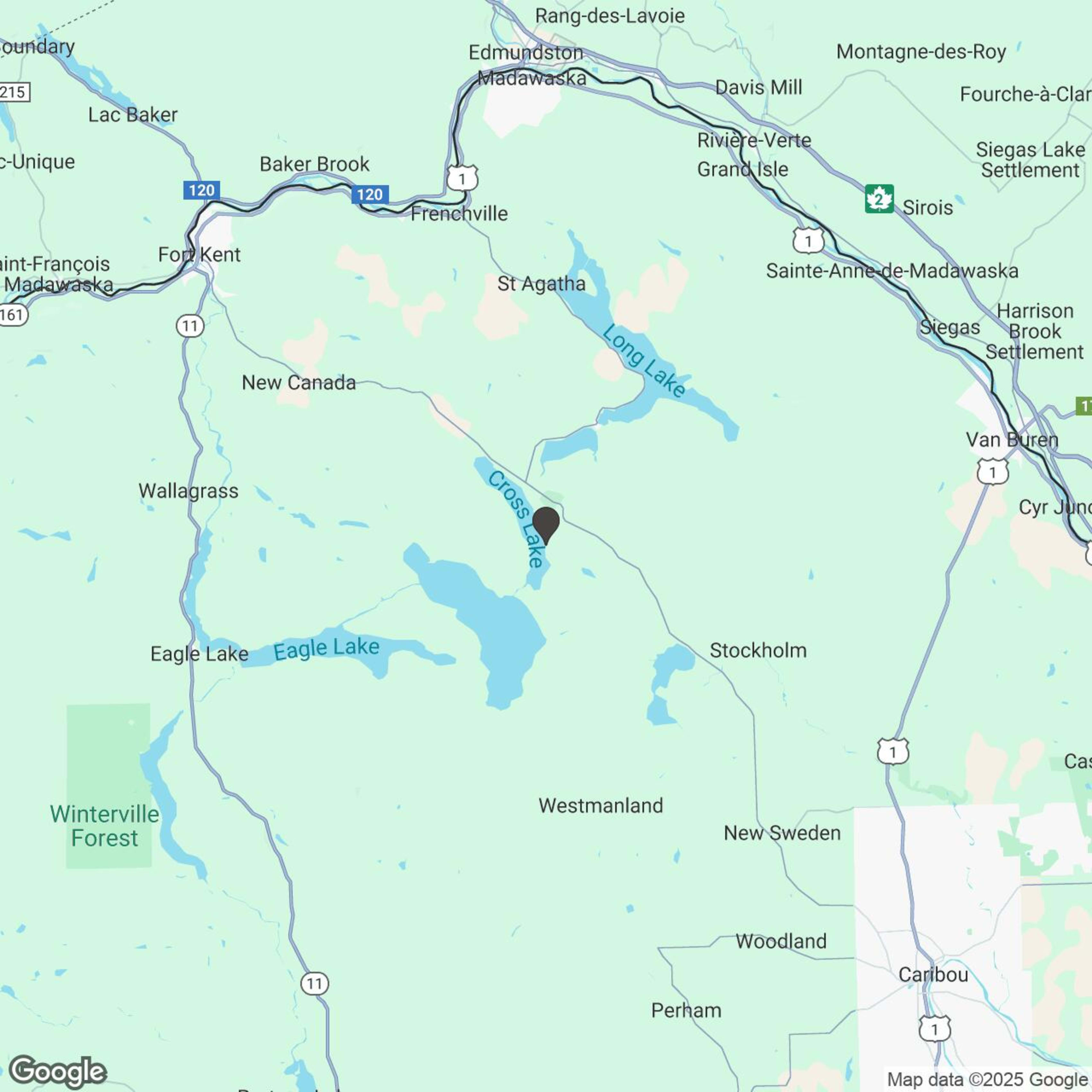 Map showing location of Cross Lake