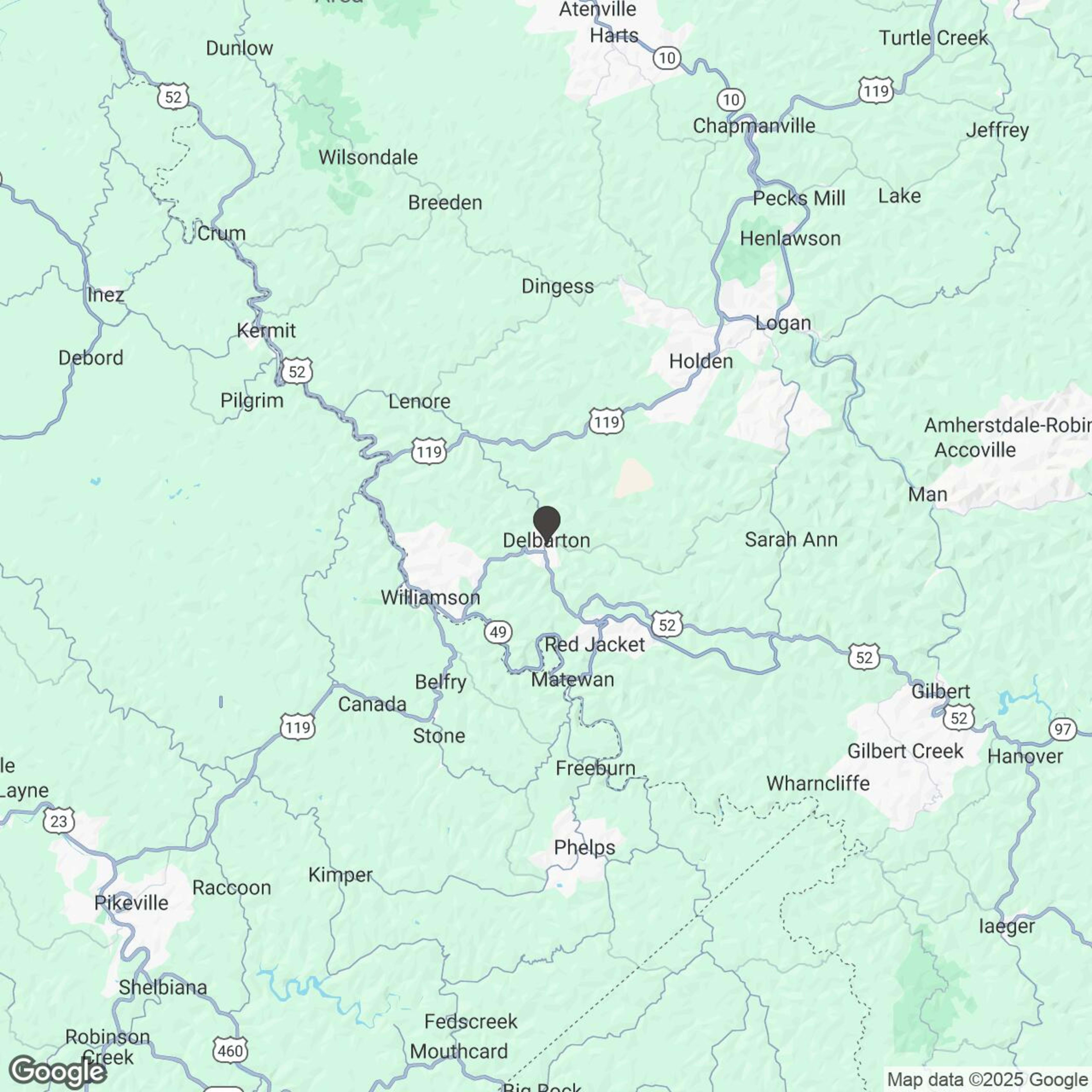 Map showing location of Hatfield-McCoy Trail Off-Road Rentals
