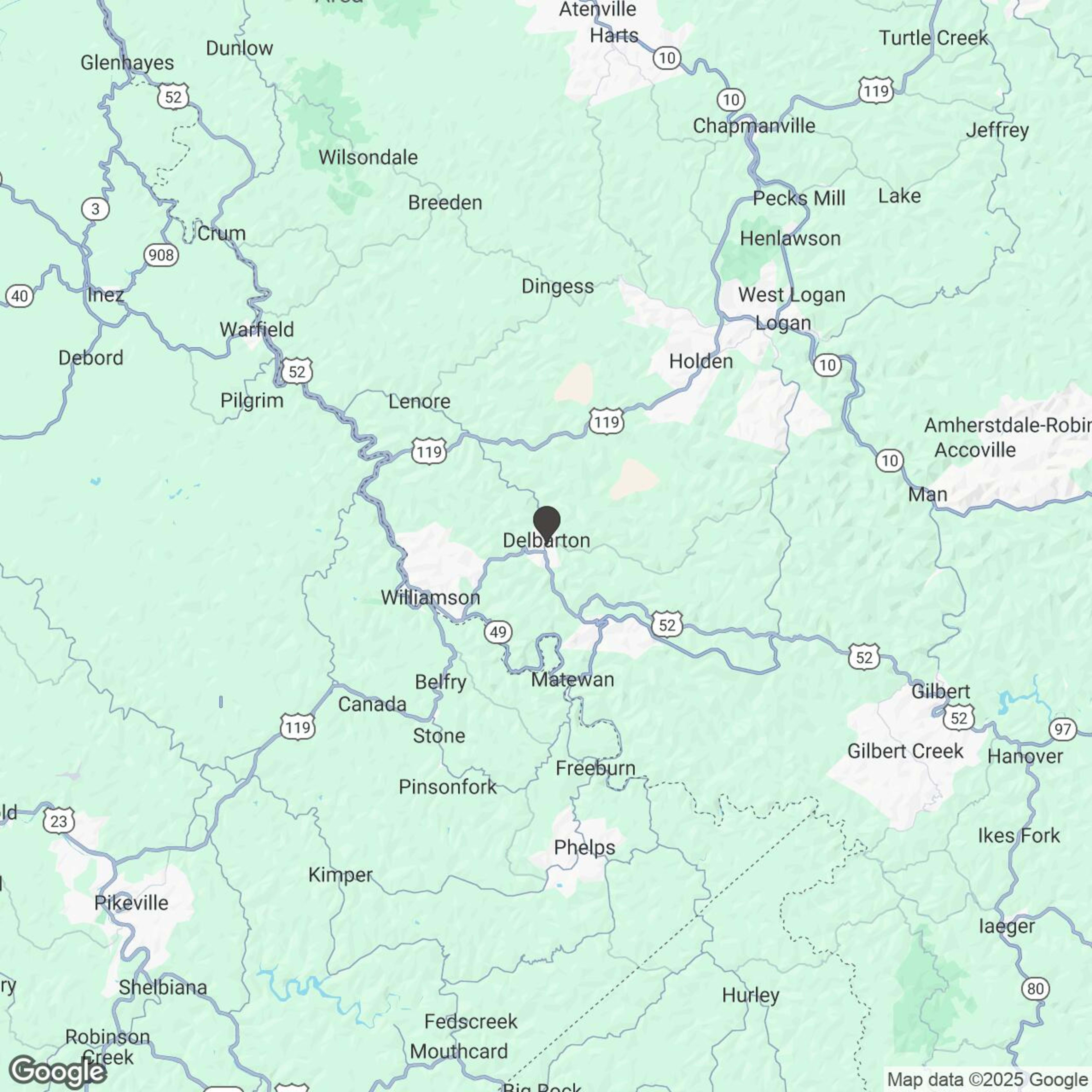 Map showing location of Hatfield-McCoy Trail Off-Road Rentals