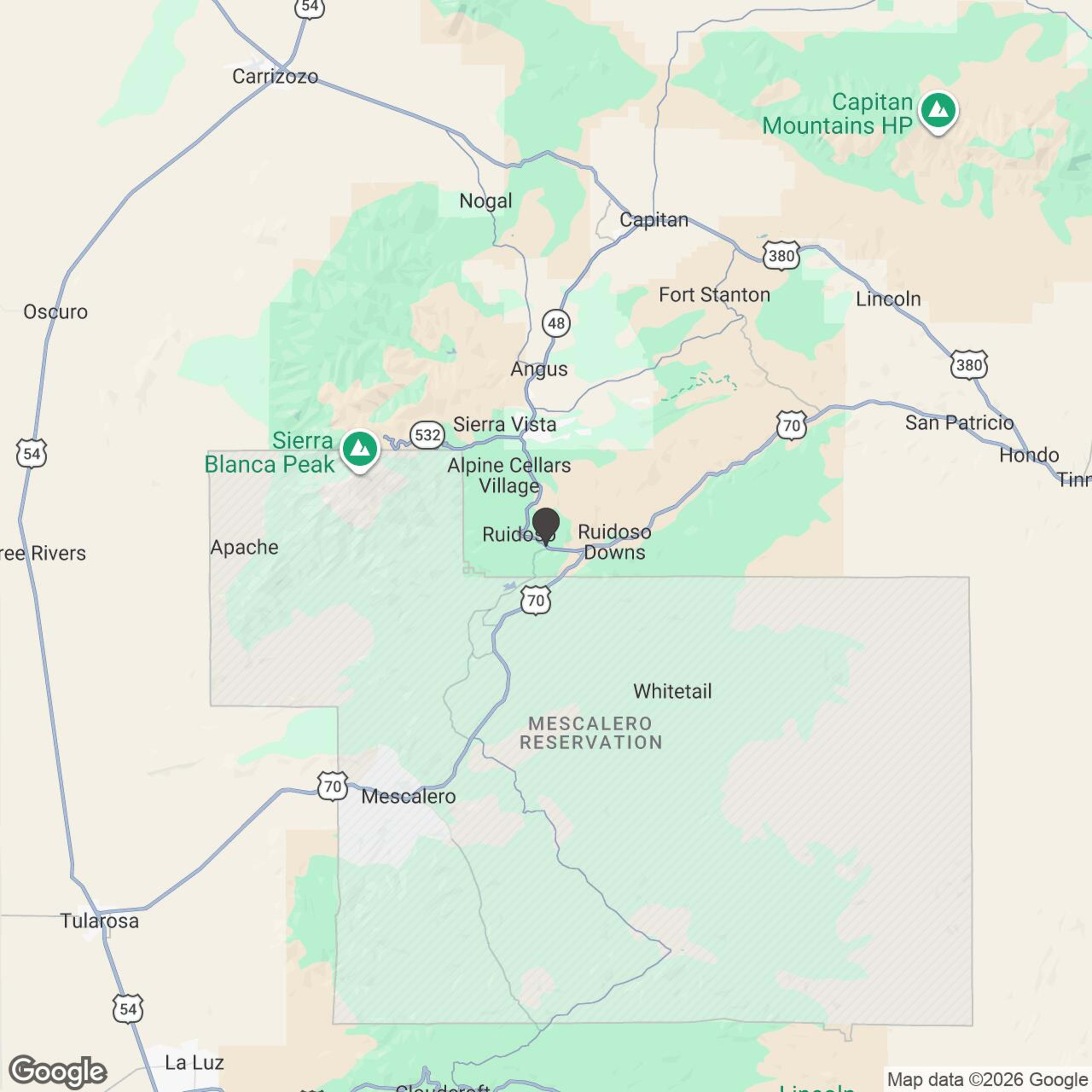 Map showing location of Ruidoso Slingshot Adventure