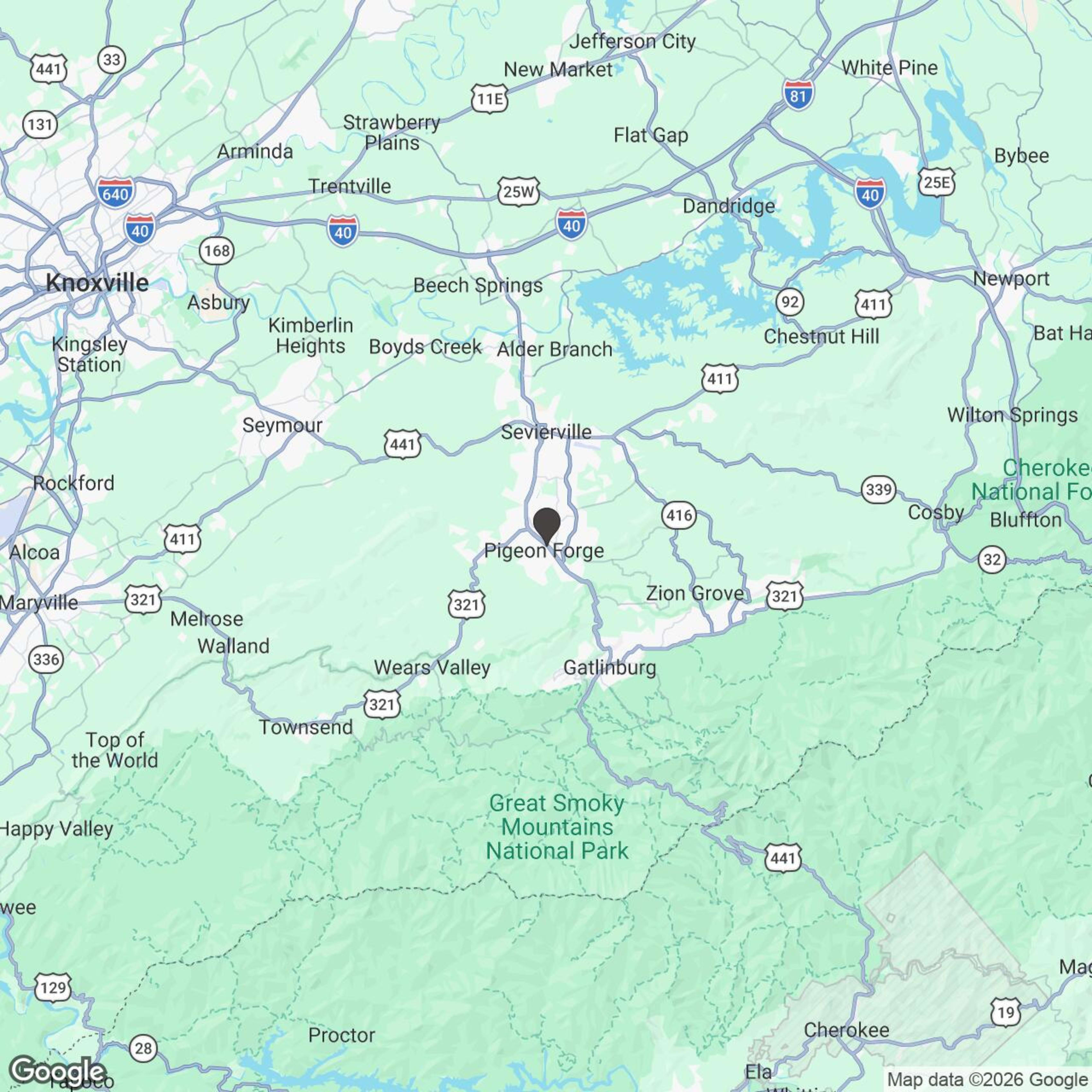 Map showing location of Cades Cove Cruise