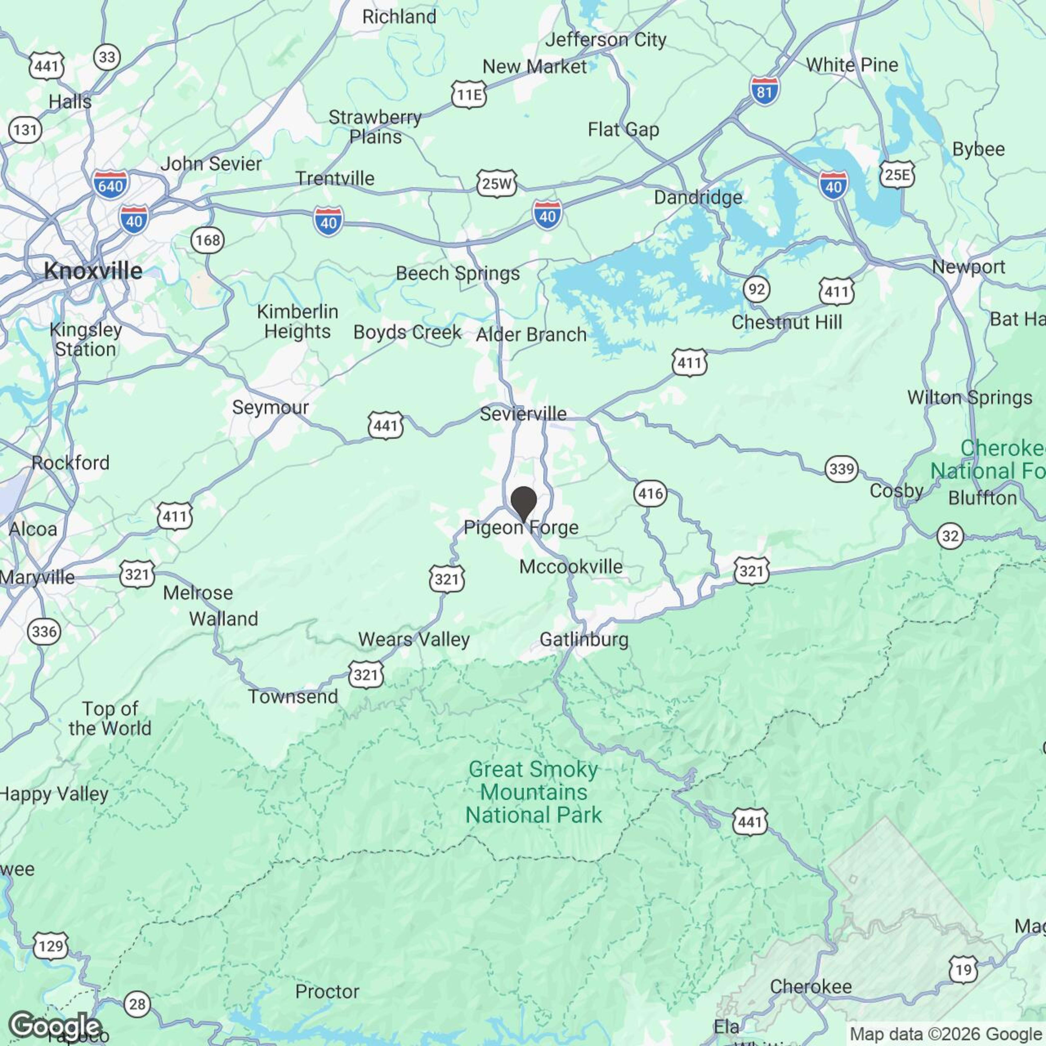 Map showing location of The Legendary Tail of the Dragon Experience 