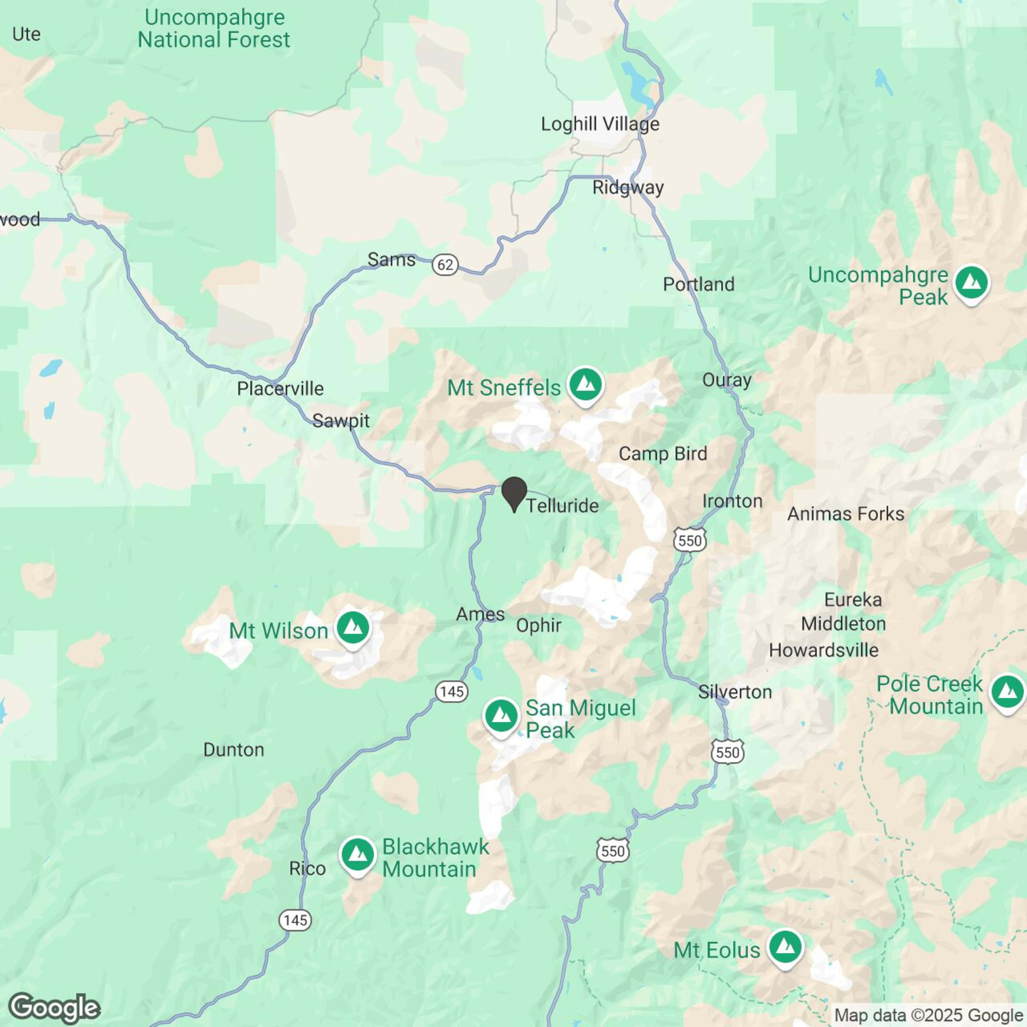 Map showing location of Telluride Off Road Tour