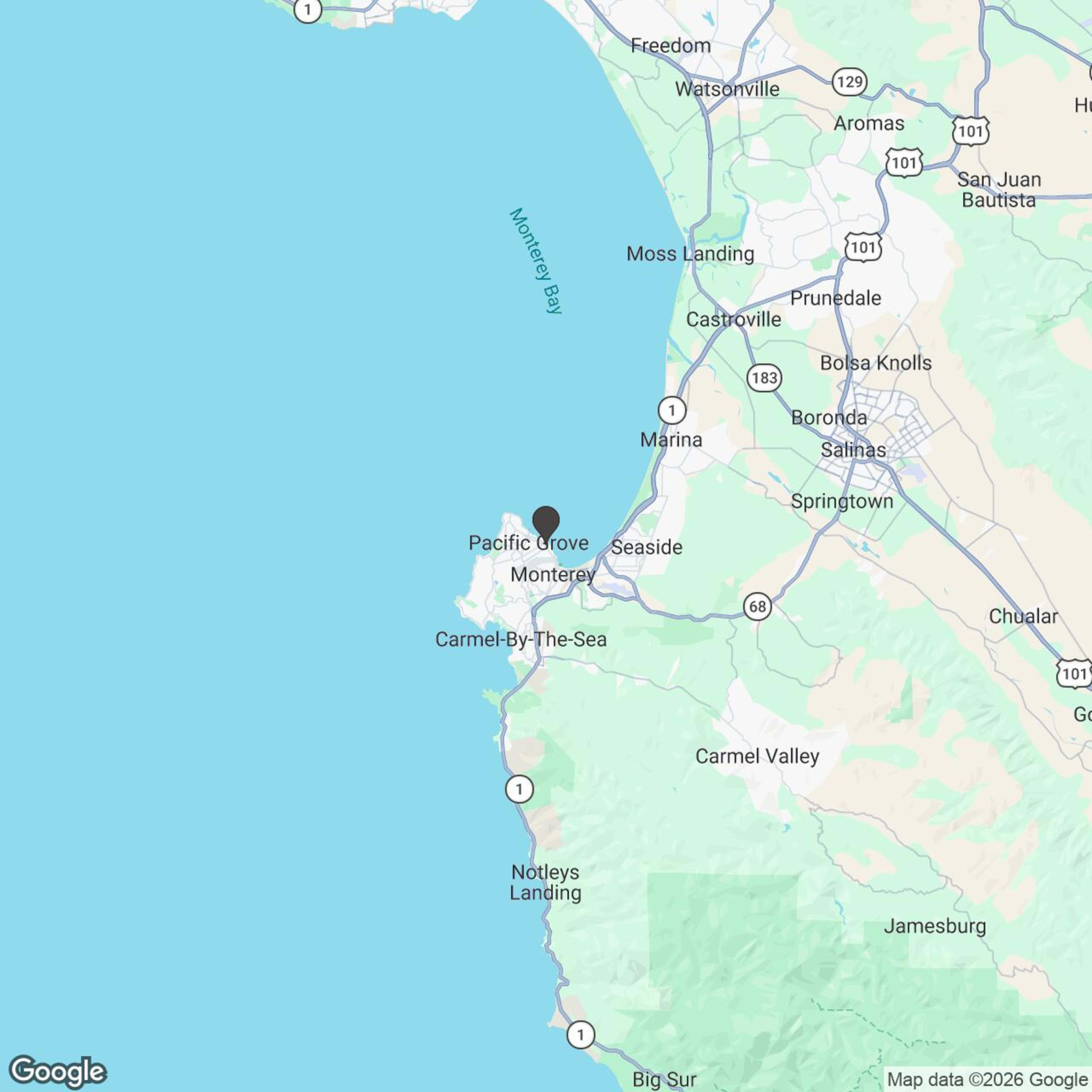 Map showing location of 1 Hour Essential Monterey Tour