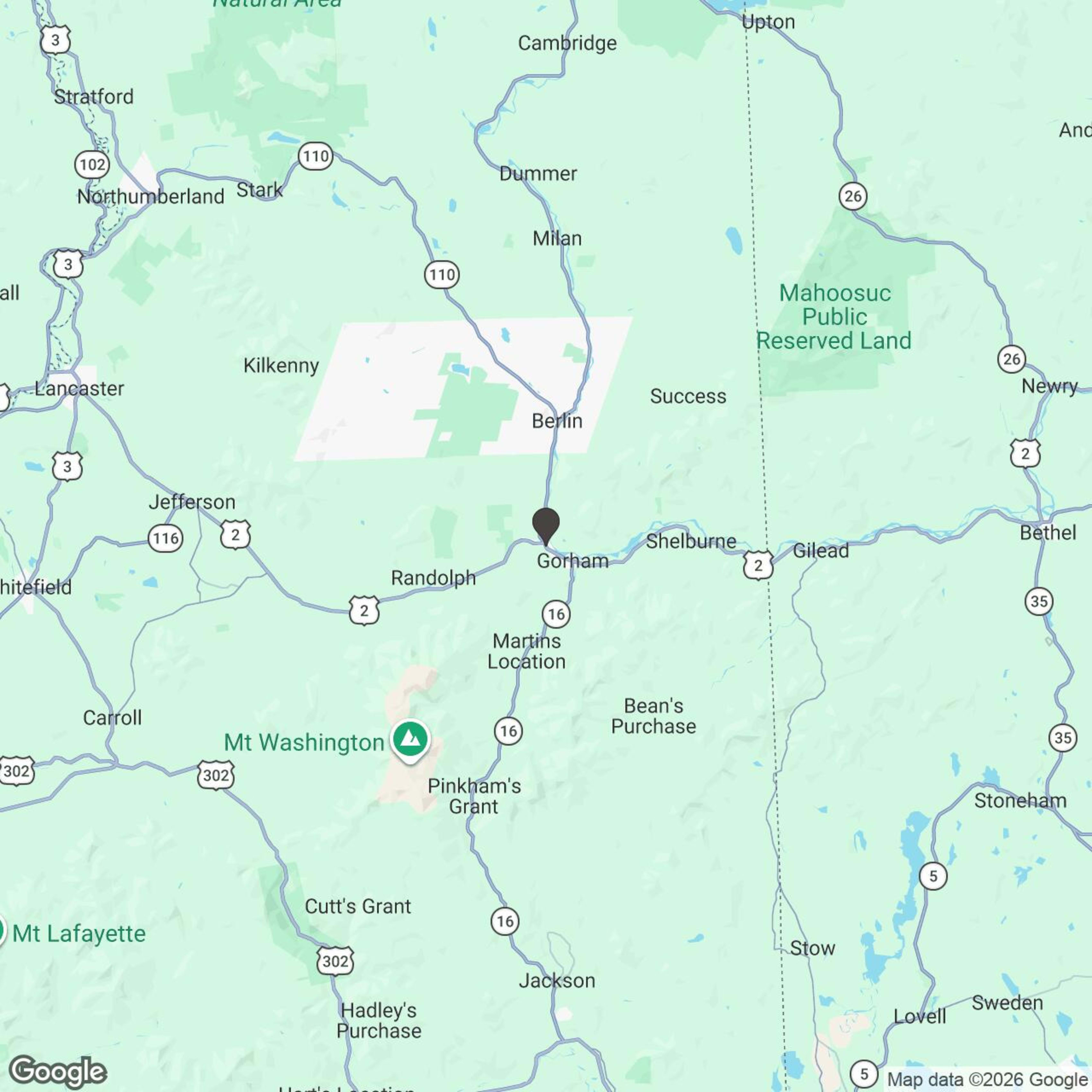 Map showing location of Gorham Snowmobile Rentals