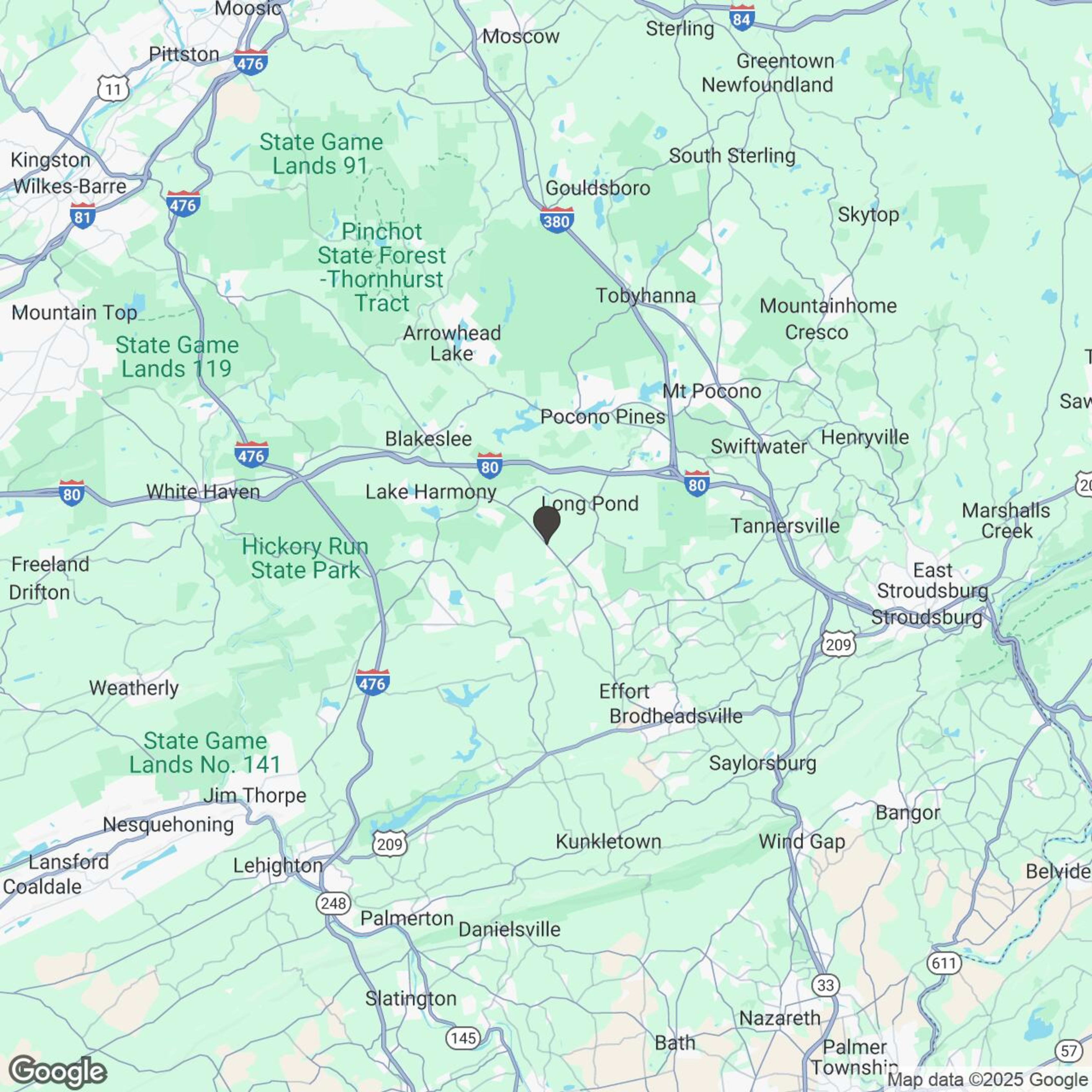Map showing location of Pocono Wine Trail Tour