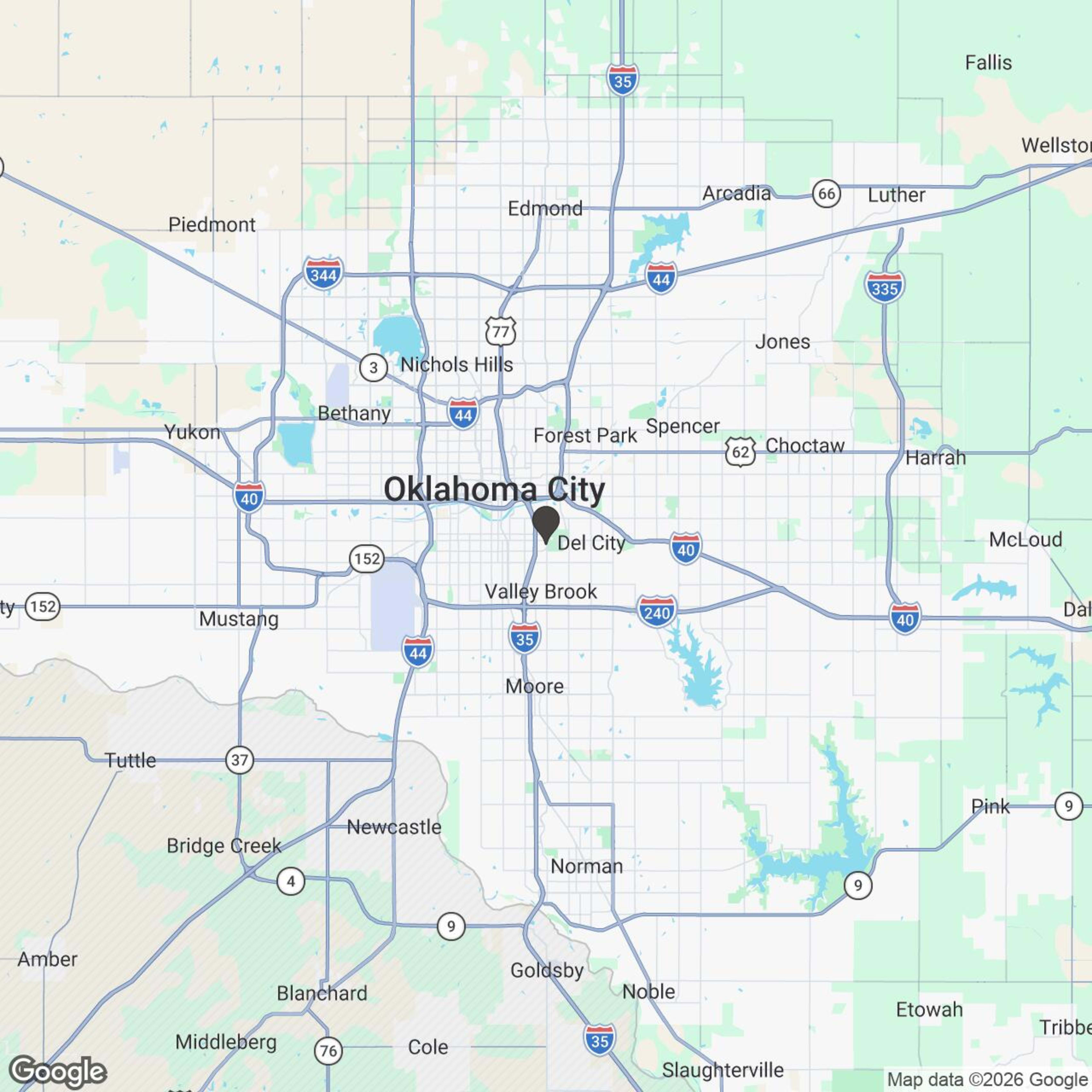 Map showing location of Slingshots & OKC Charters Sunset Cruise