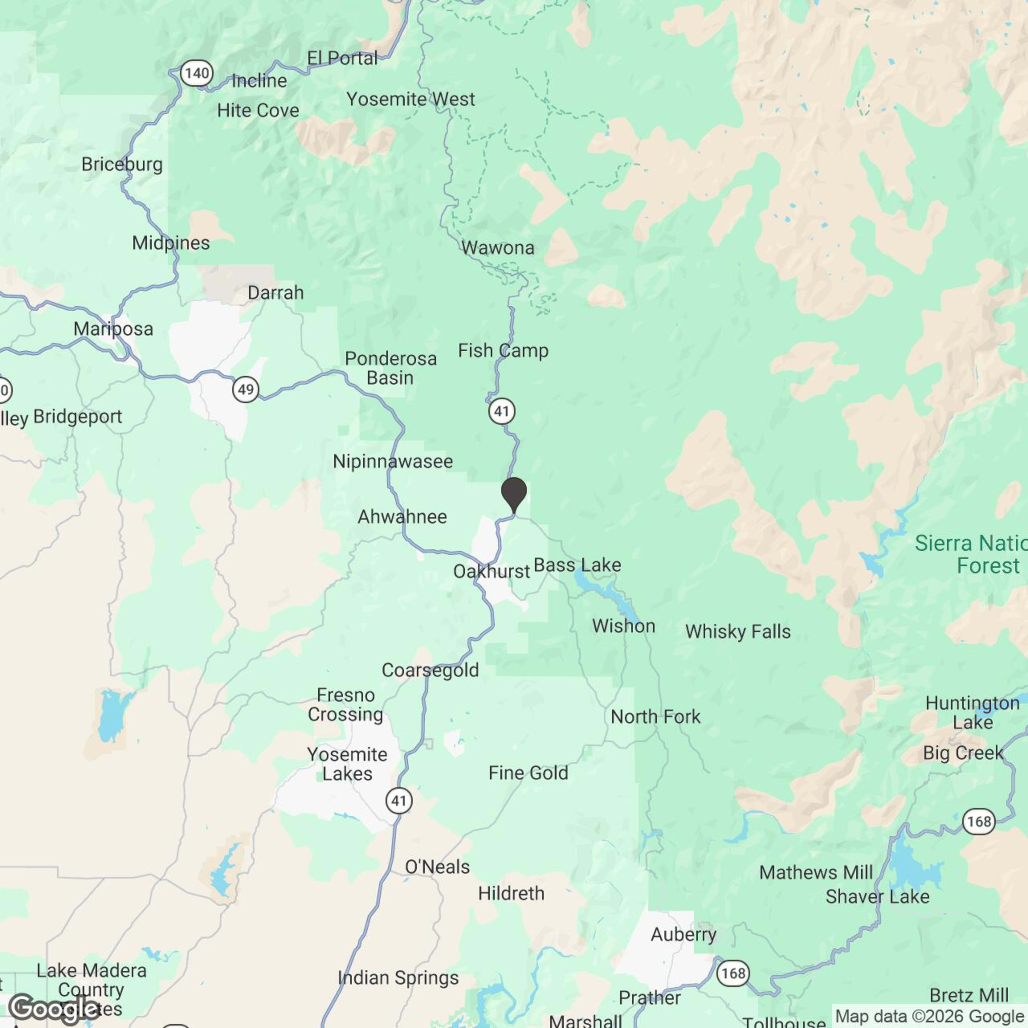 Map showing location of Yosemite Adventure Rentals