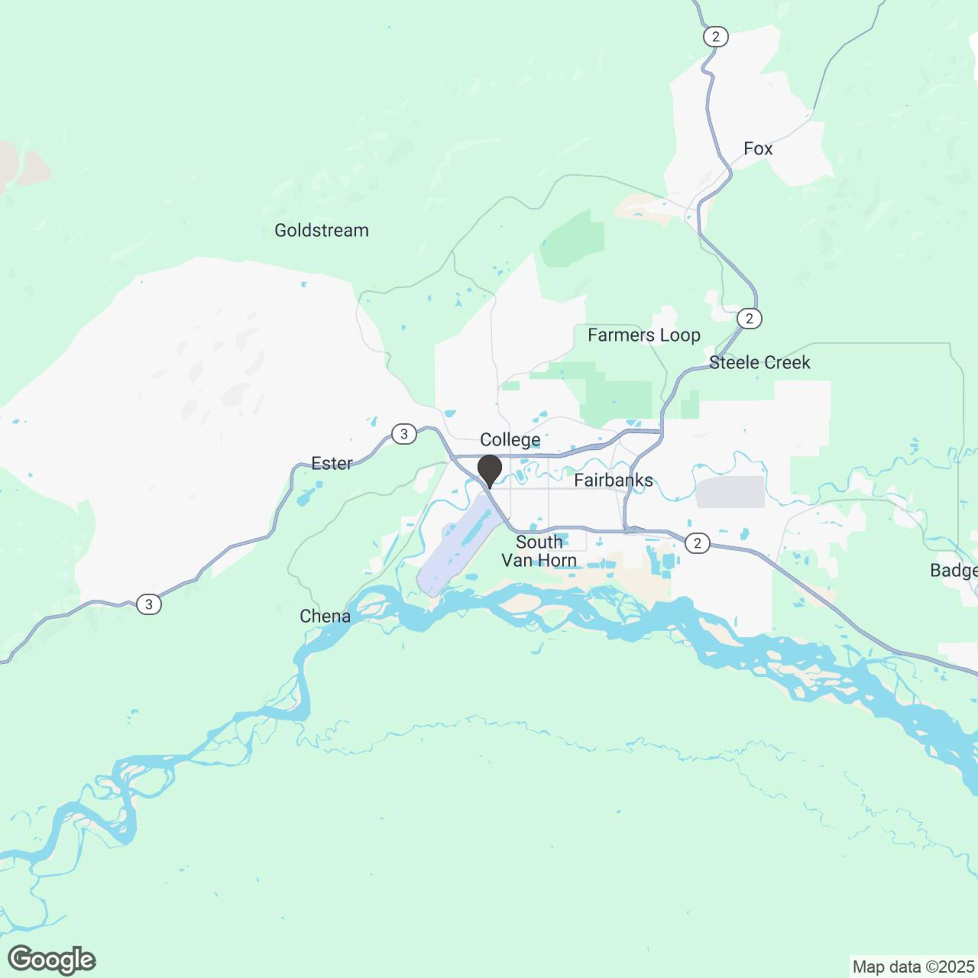 Map showing location of Fairbanks Snowmobile Rentals