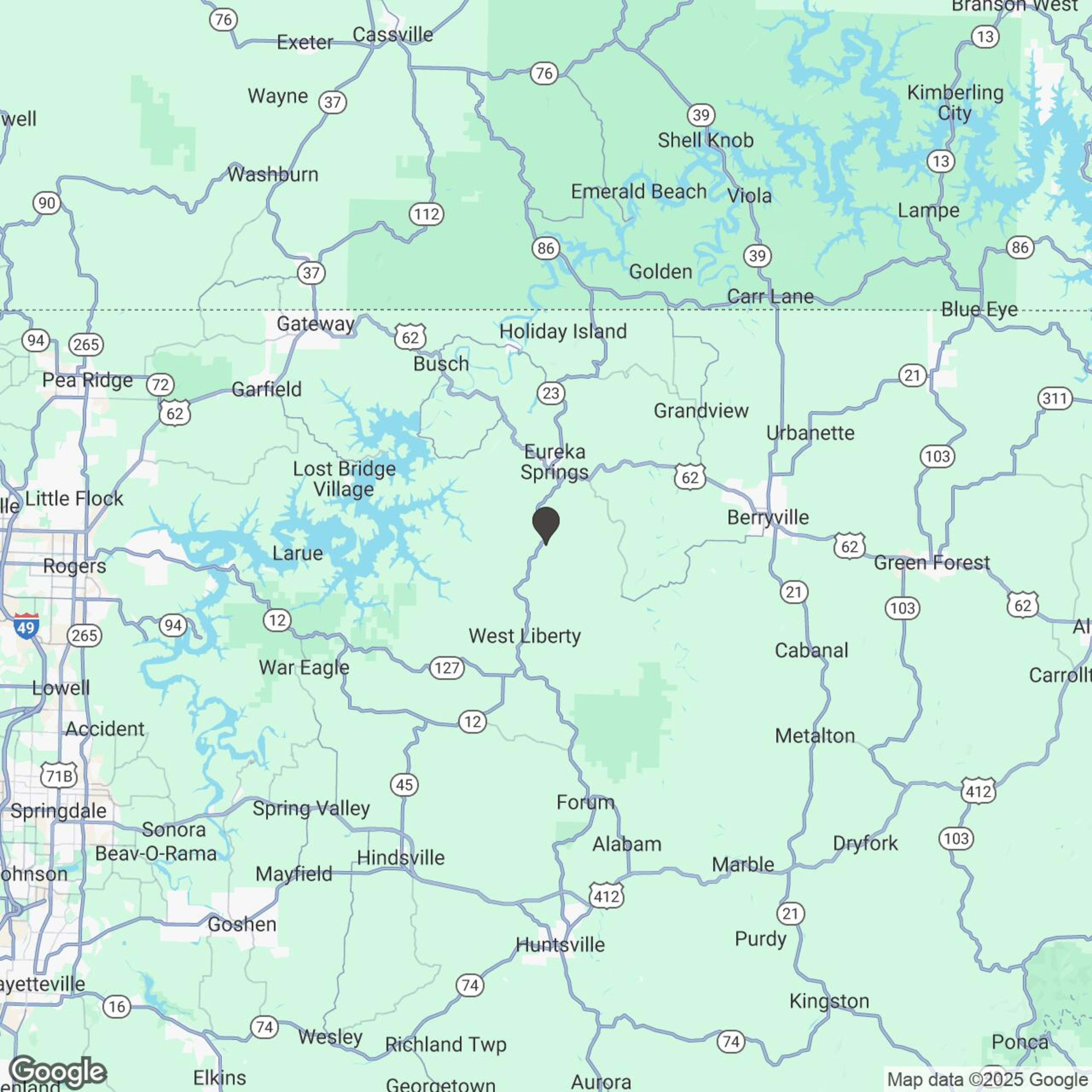 Map showing location of Eureka Springs Slingshot Tours