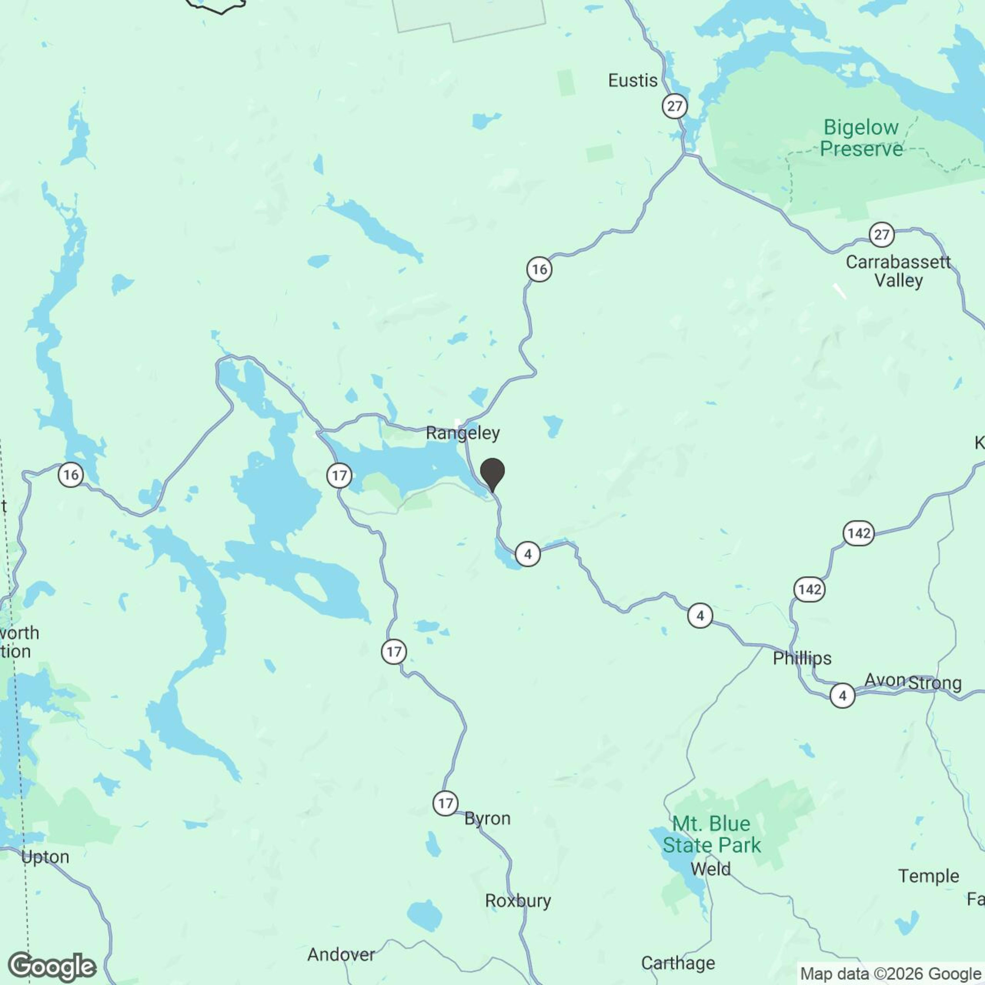 Map showing location of Rangeley Snowmobile Rentals