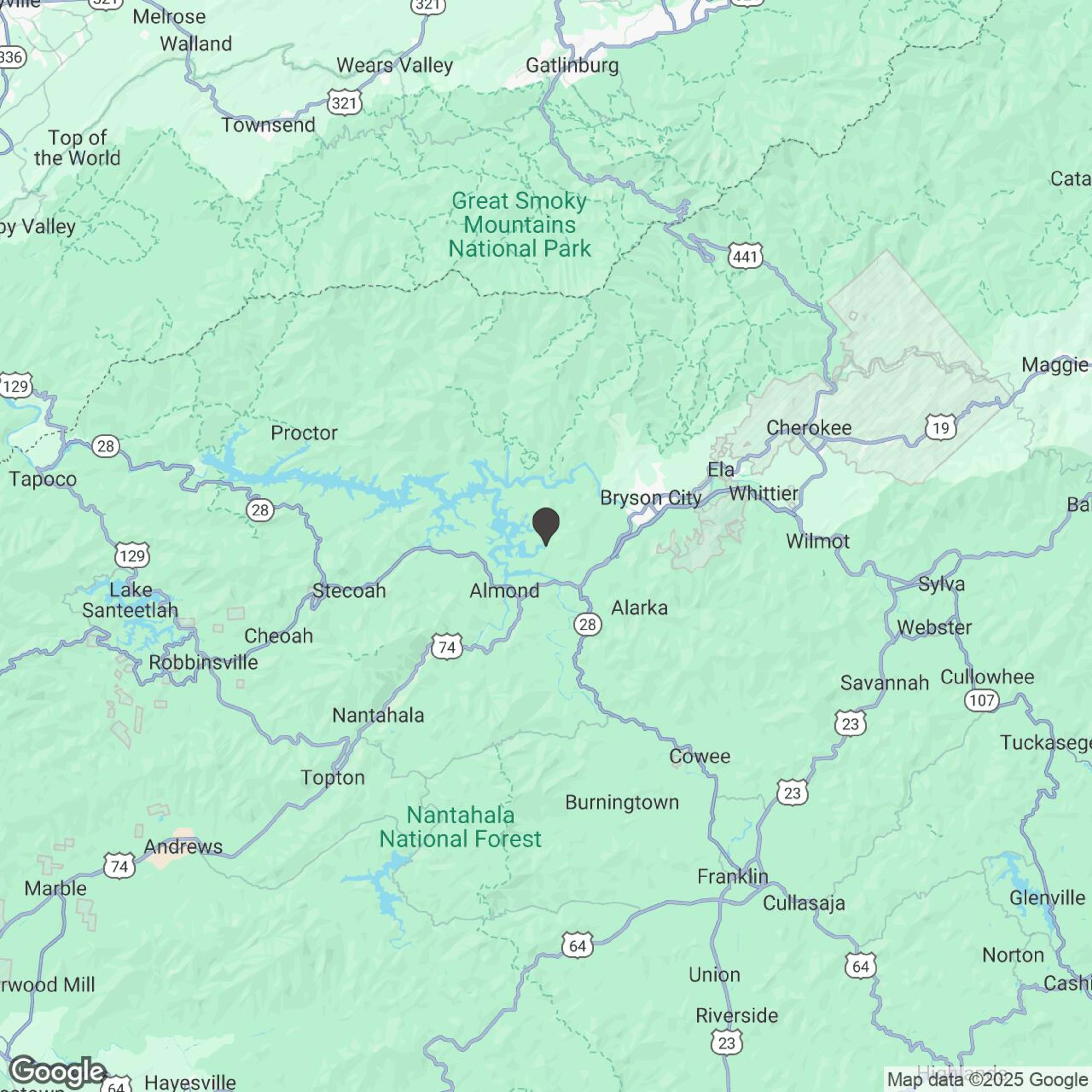 Map showing location of Fontana Lake Tritoon Rentals