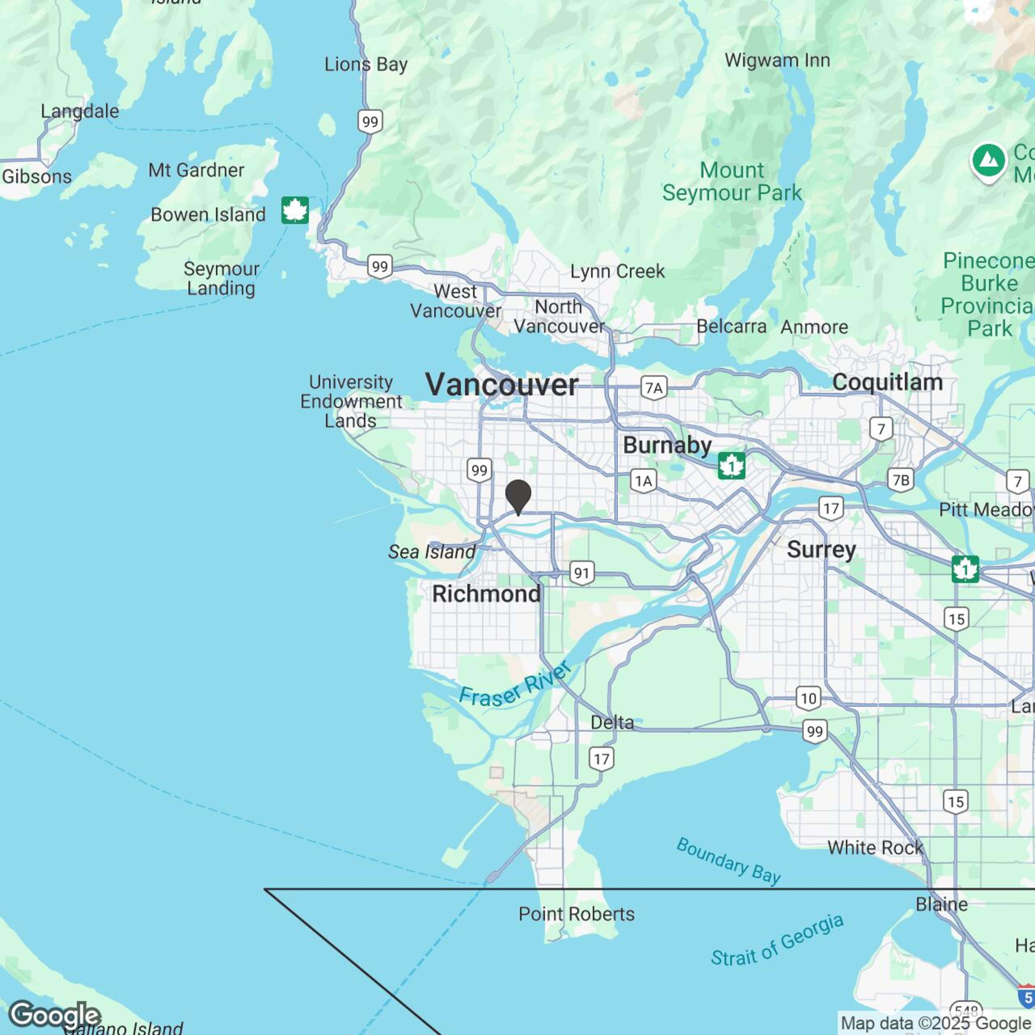 Map showing location of Vancouver Slingshot Adventures