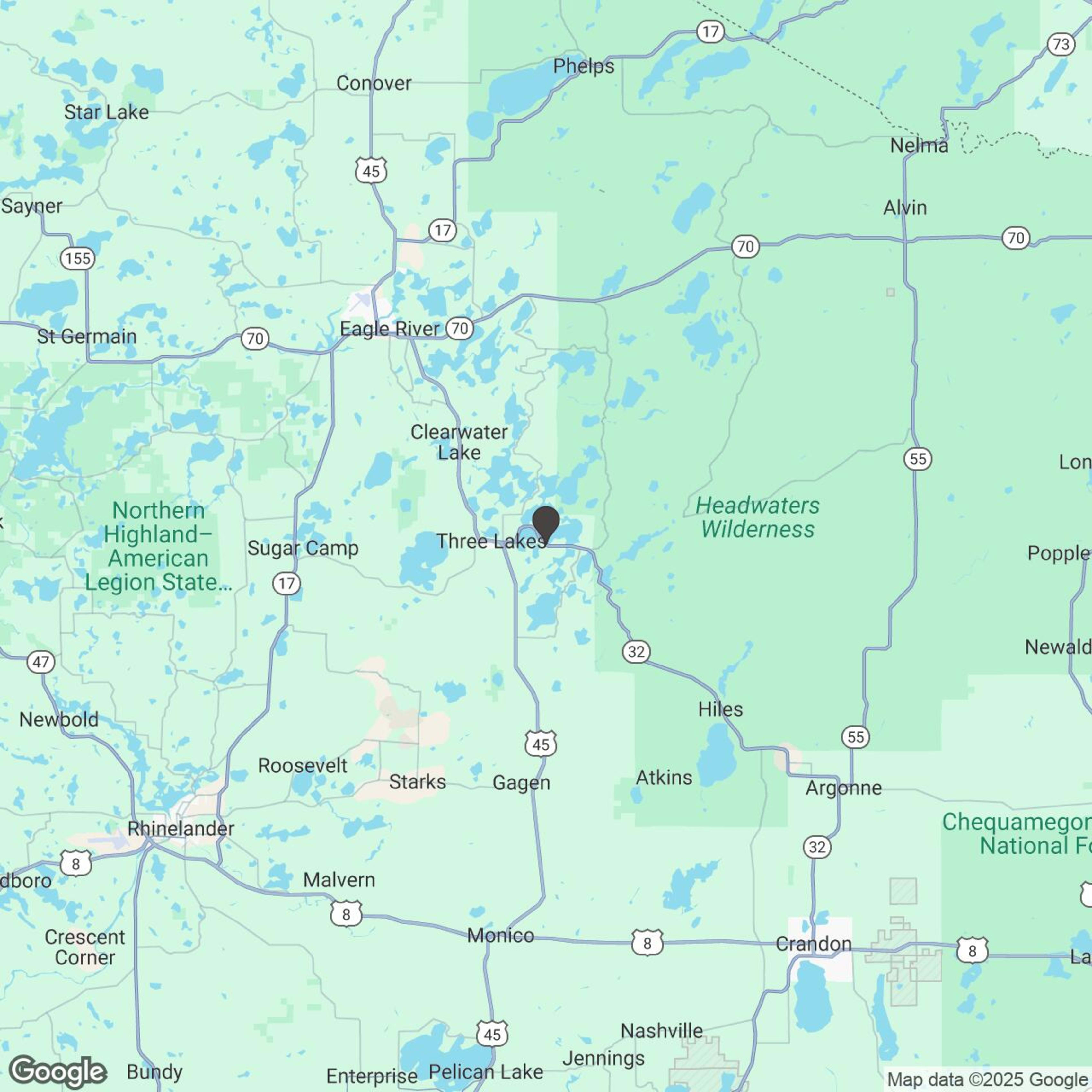 Map showing location of 2027 Snowmobile in beautiful Three Lakes WI!