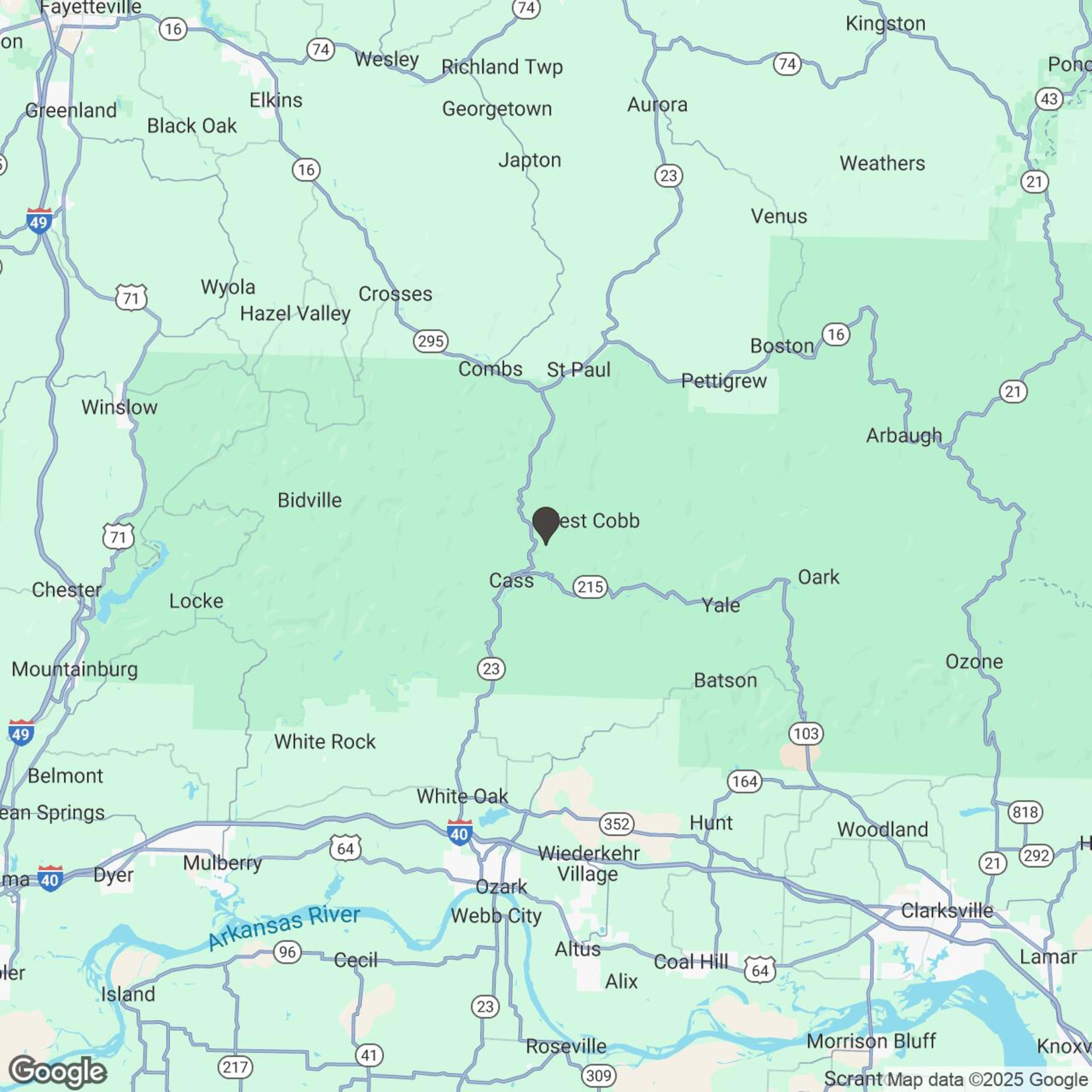 Map showing location of Mulberry Mountain RZR Adventure!