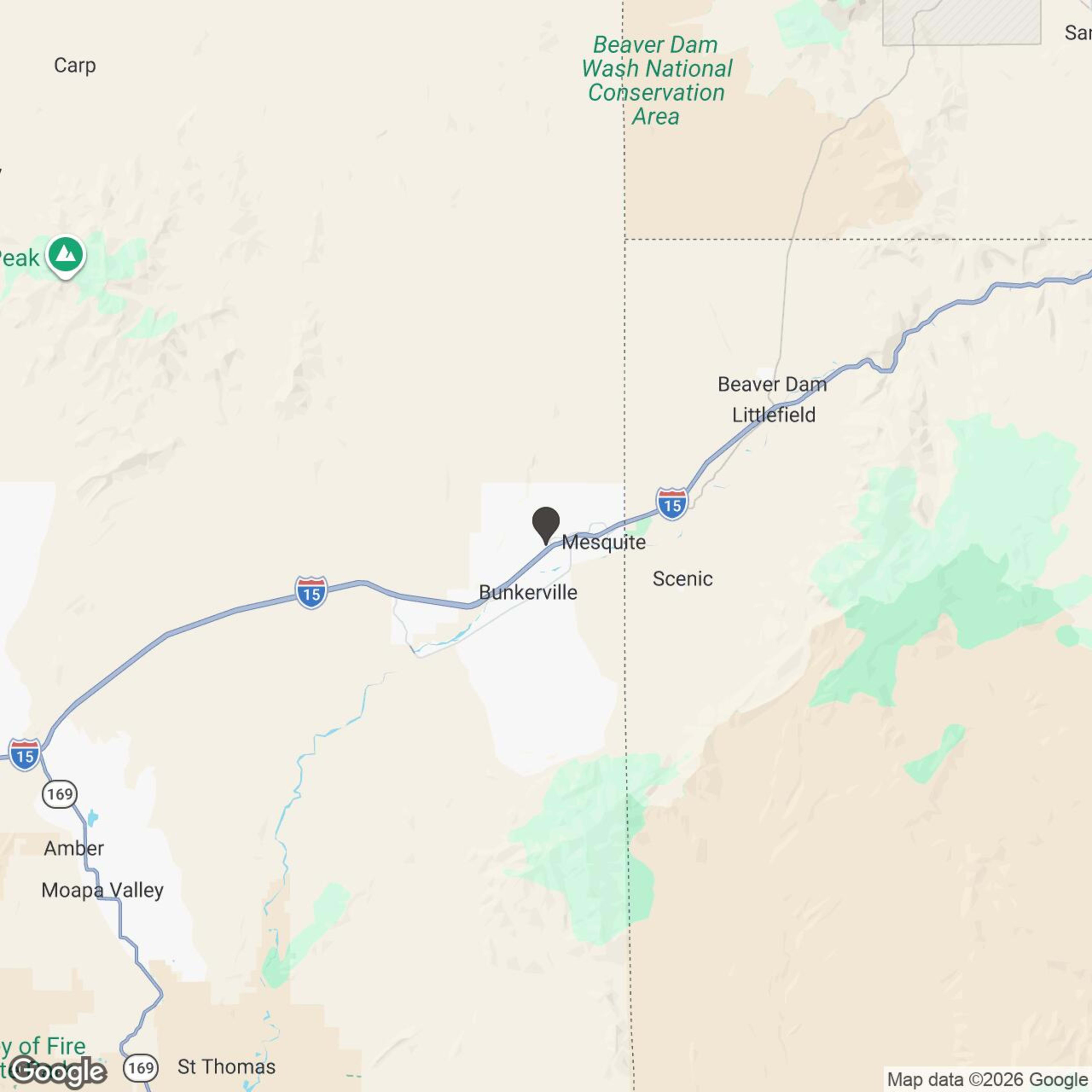 Map showing location of Mesquite, NV. Sunset Slingshot Adventure