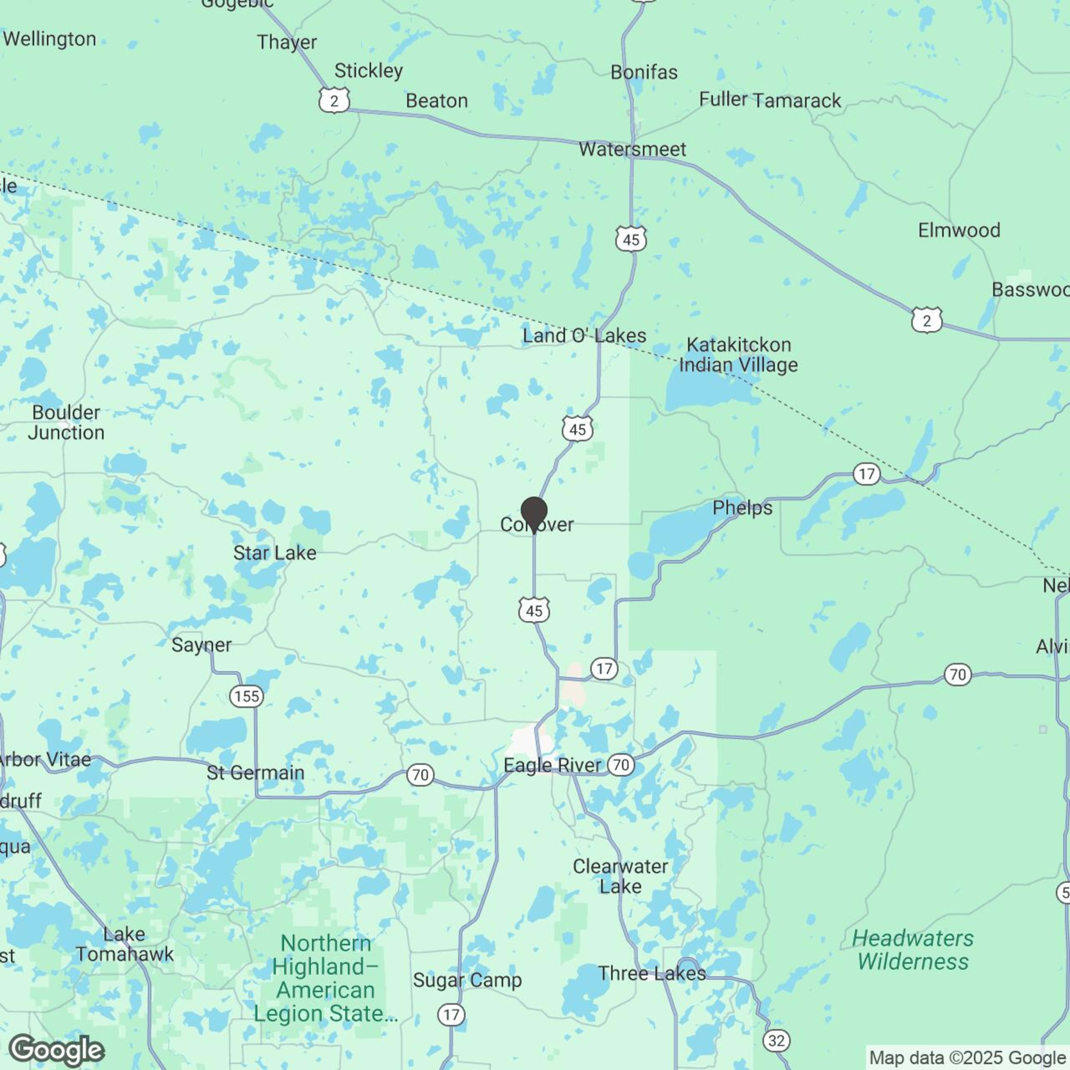 Map showing location of Snowmobile Rentals in Northern Wisconsin