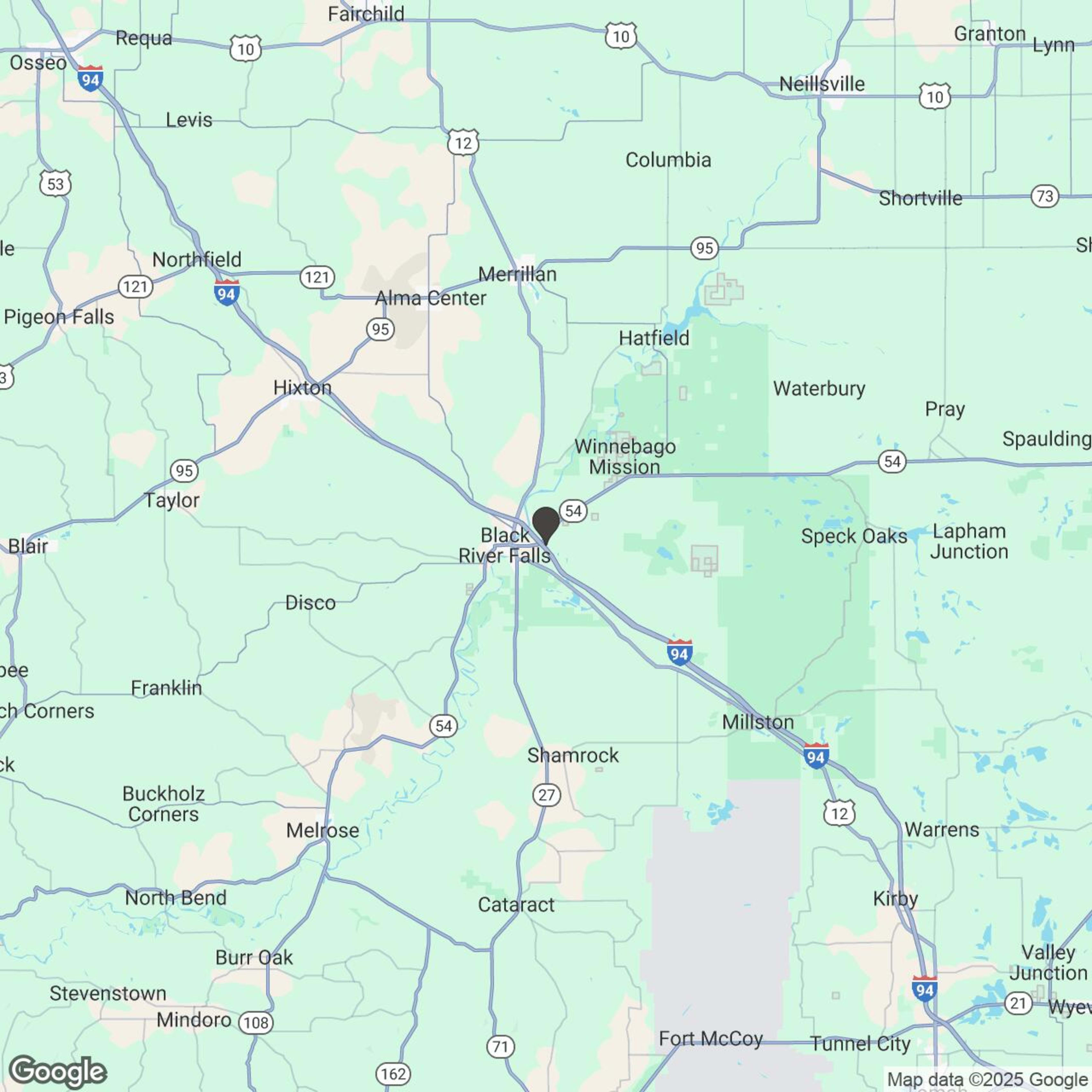 Map showing location of Black River Falls Off-Road Experience