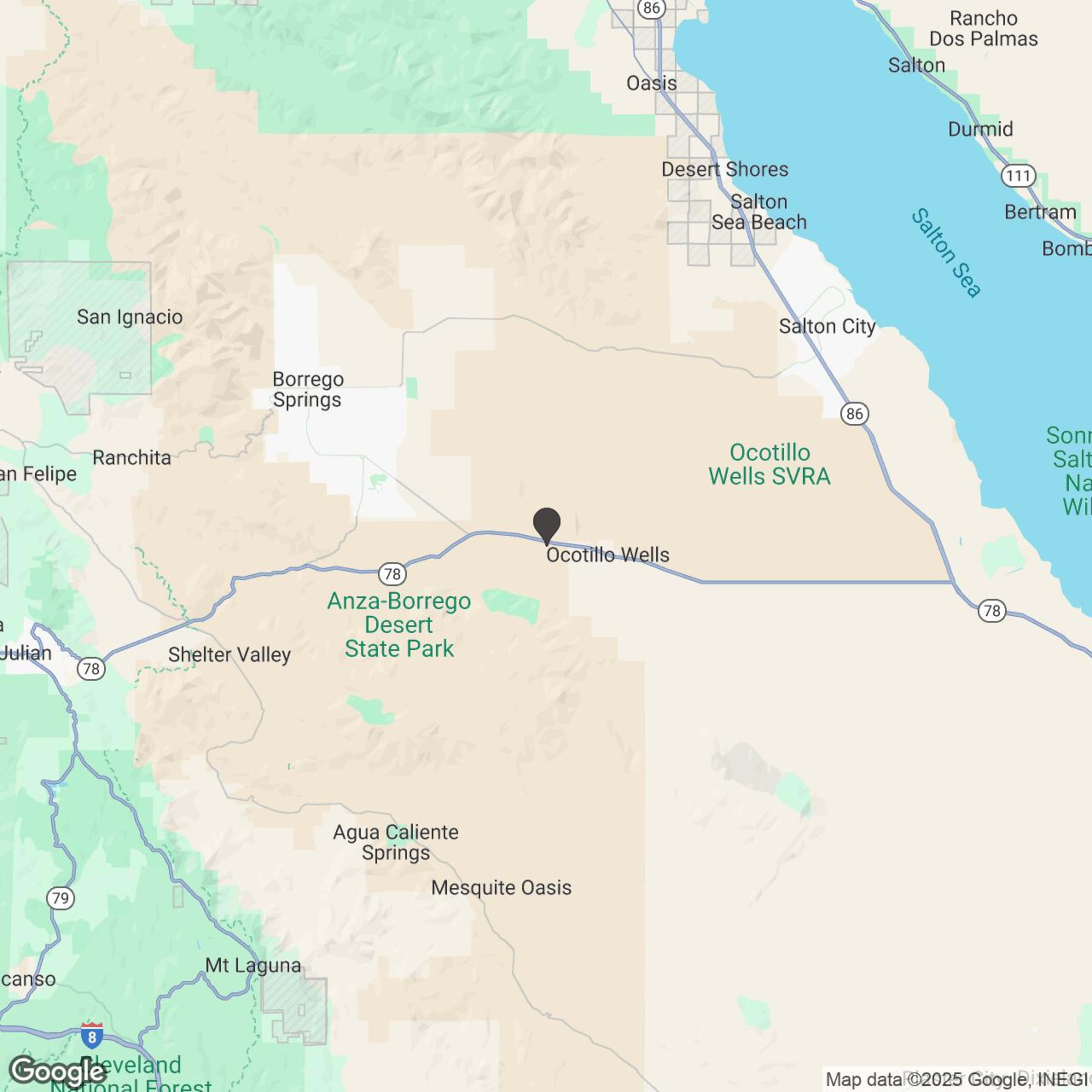 Map showing location of Ocotillo Wells ATV Tours SVRA